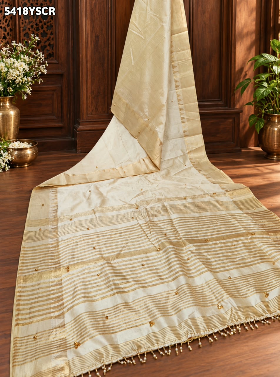 Tissue Silk Banarasi Style with Zari Weaving and Ghunghru Work Saree 1