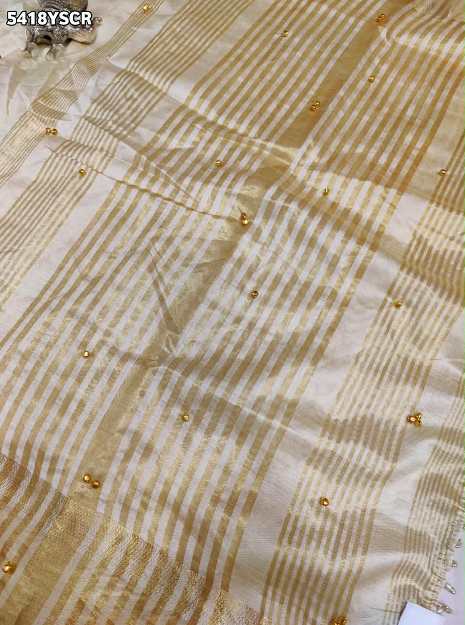 Tissue Silk Banarasi Style with Zari Weaving and Ghunghru Work Saree 5