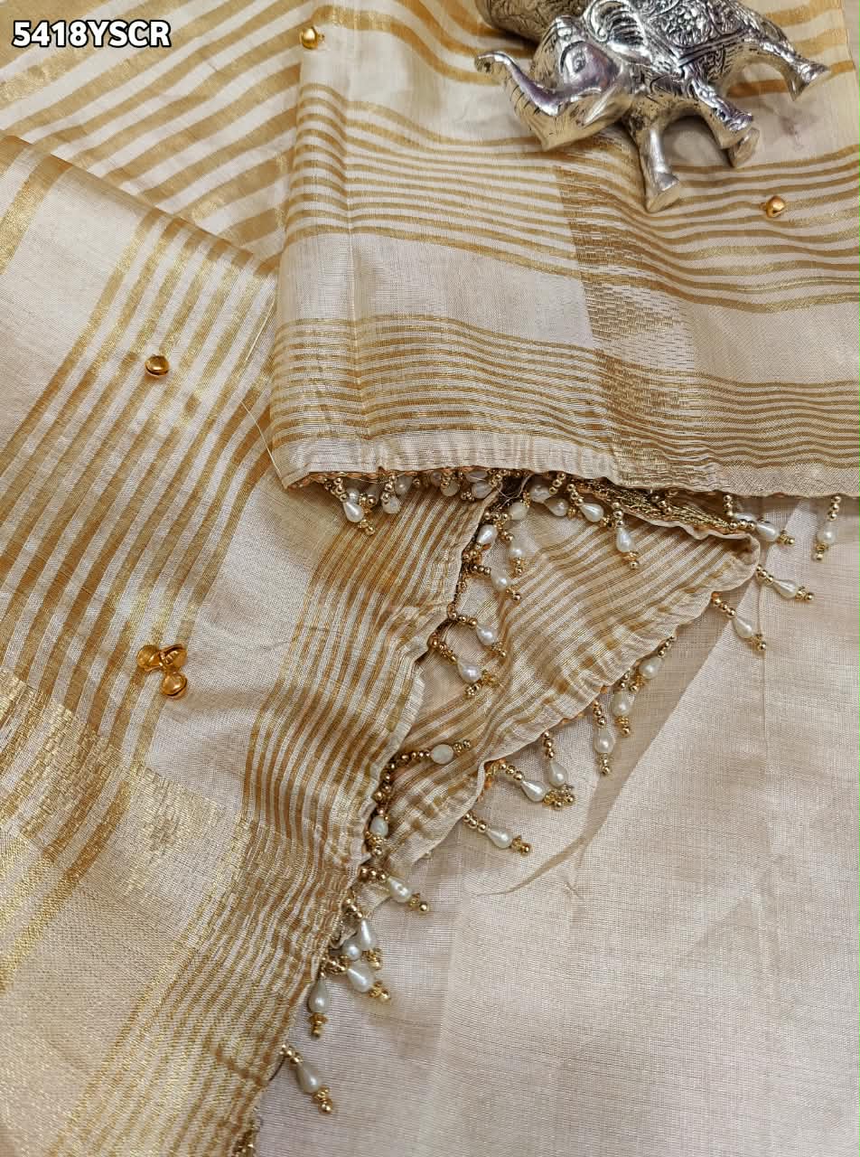Tissue Silk Banarasi Style with Zari Weaving and Ghunghru Work Saree 3