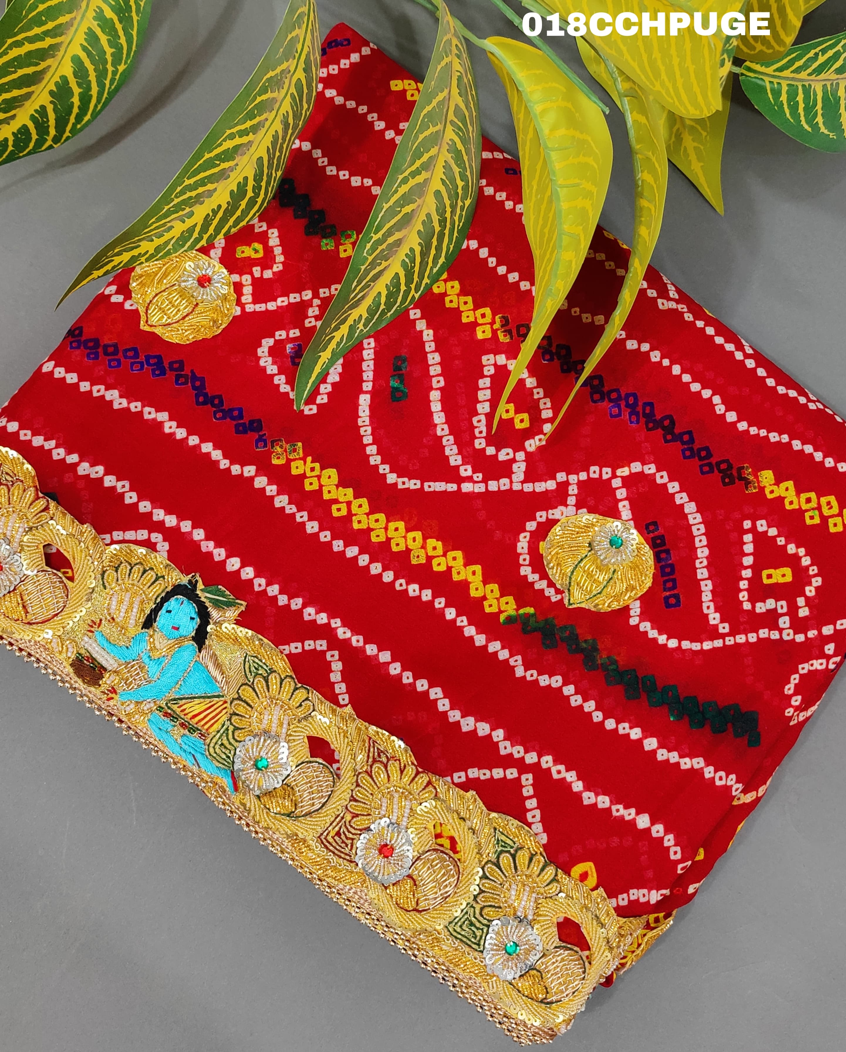 KcPc New Beautifull Heavy Belbutti pure Laddu Gopal OdhnaChunri (Pure Georgette Fabric)