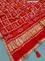 by red and silver bandhani silk dupatta kcpc