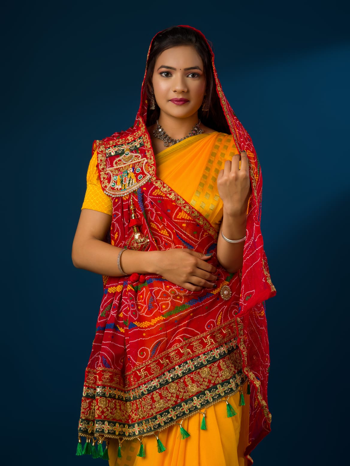 KcPc Rajasthani Marwadi Pure Georgette Chunri pila stole