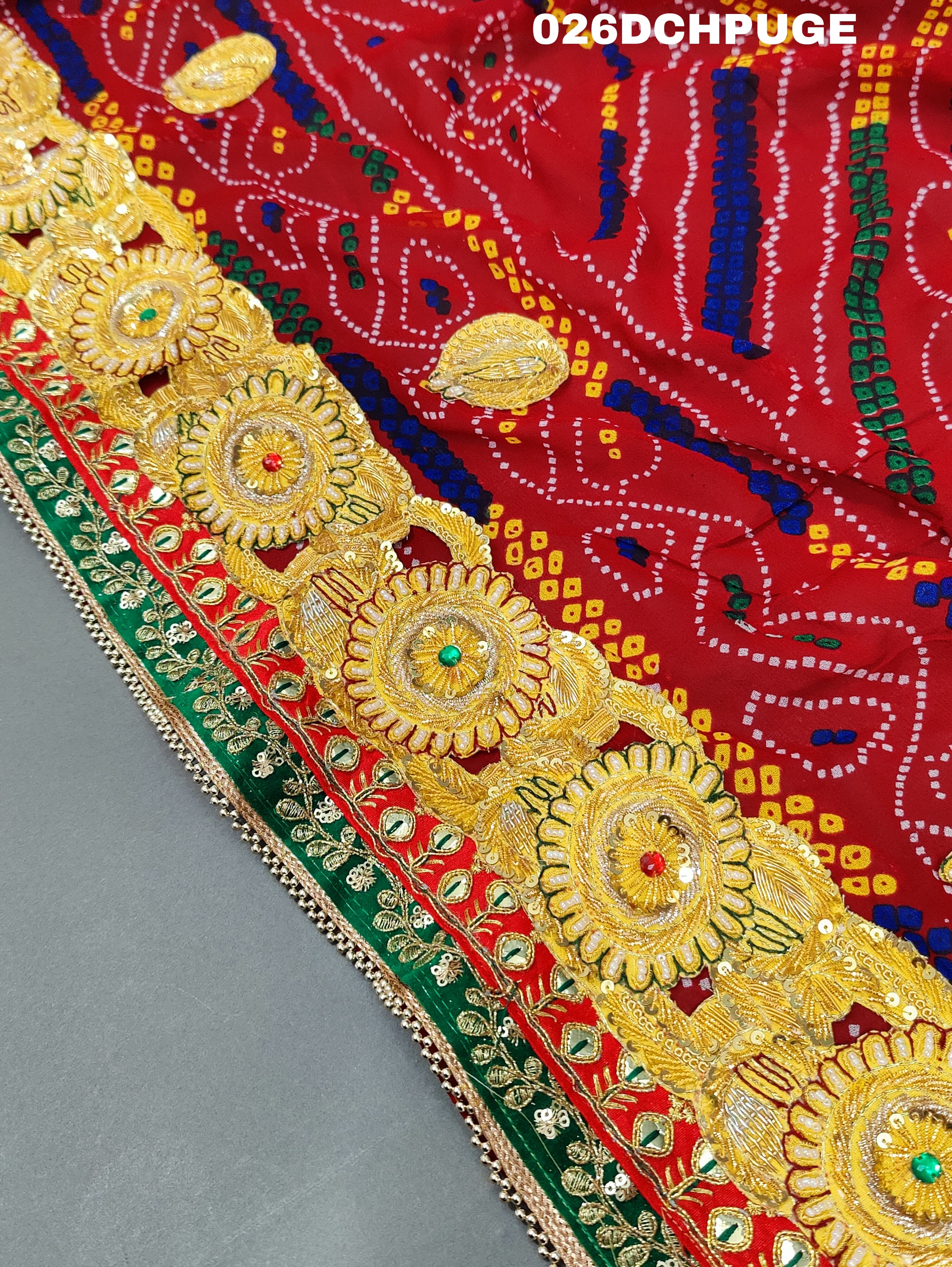 KcPc Marriage Purpose Chunri Pilia Dupatta 1.5 pat Traditional Chakra Belbuti Chunri (Pure Georgette Fabric)
