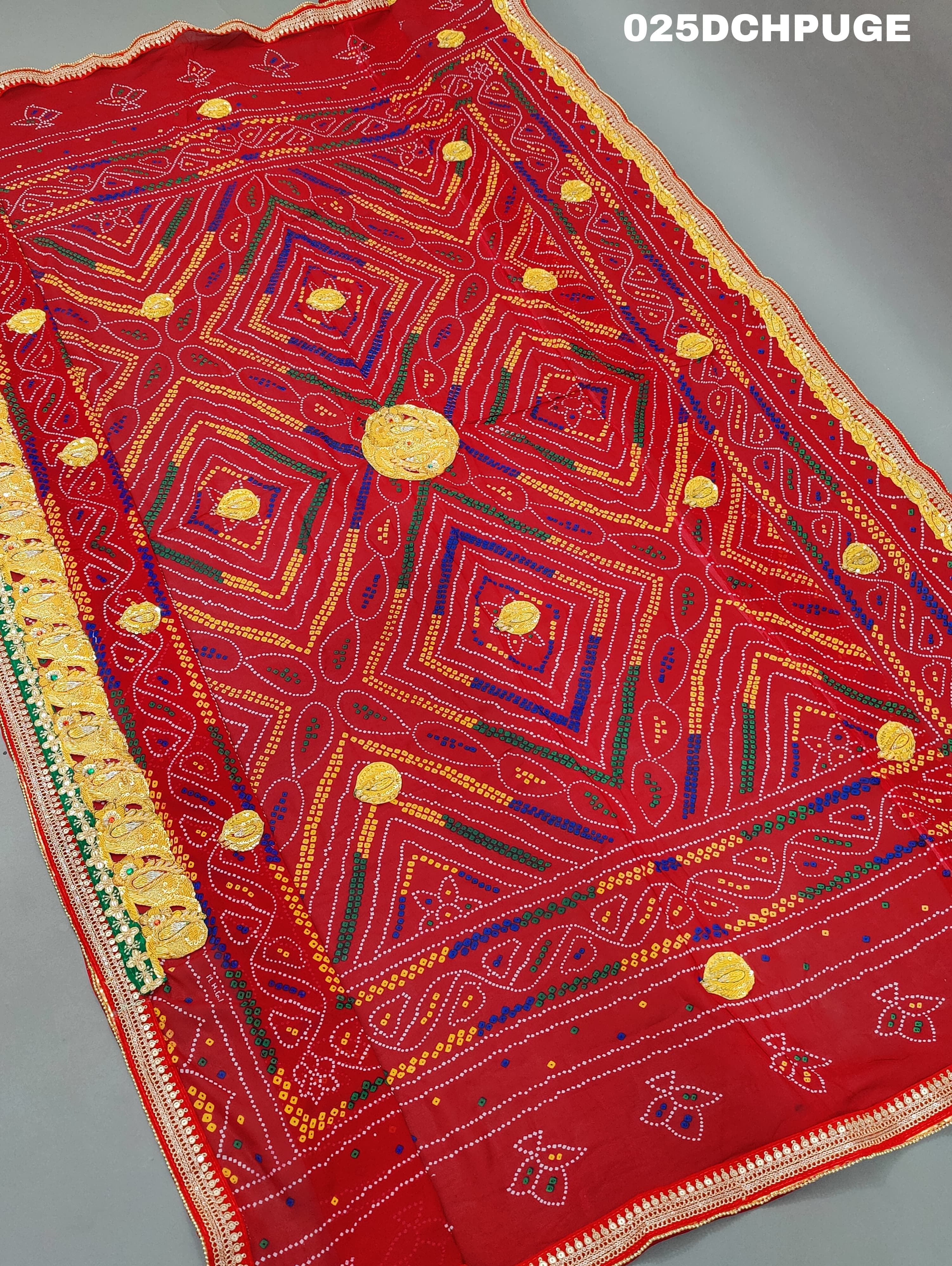 KcPc Marriage Purpose Chunri Pilia Dupatta 1.5 pat kerry BelbutiChunari (Pure Georgette Fabric)