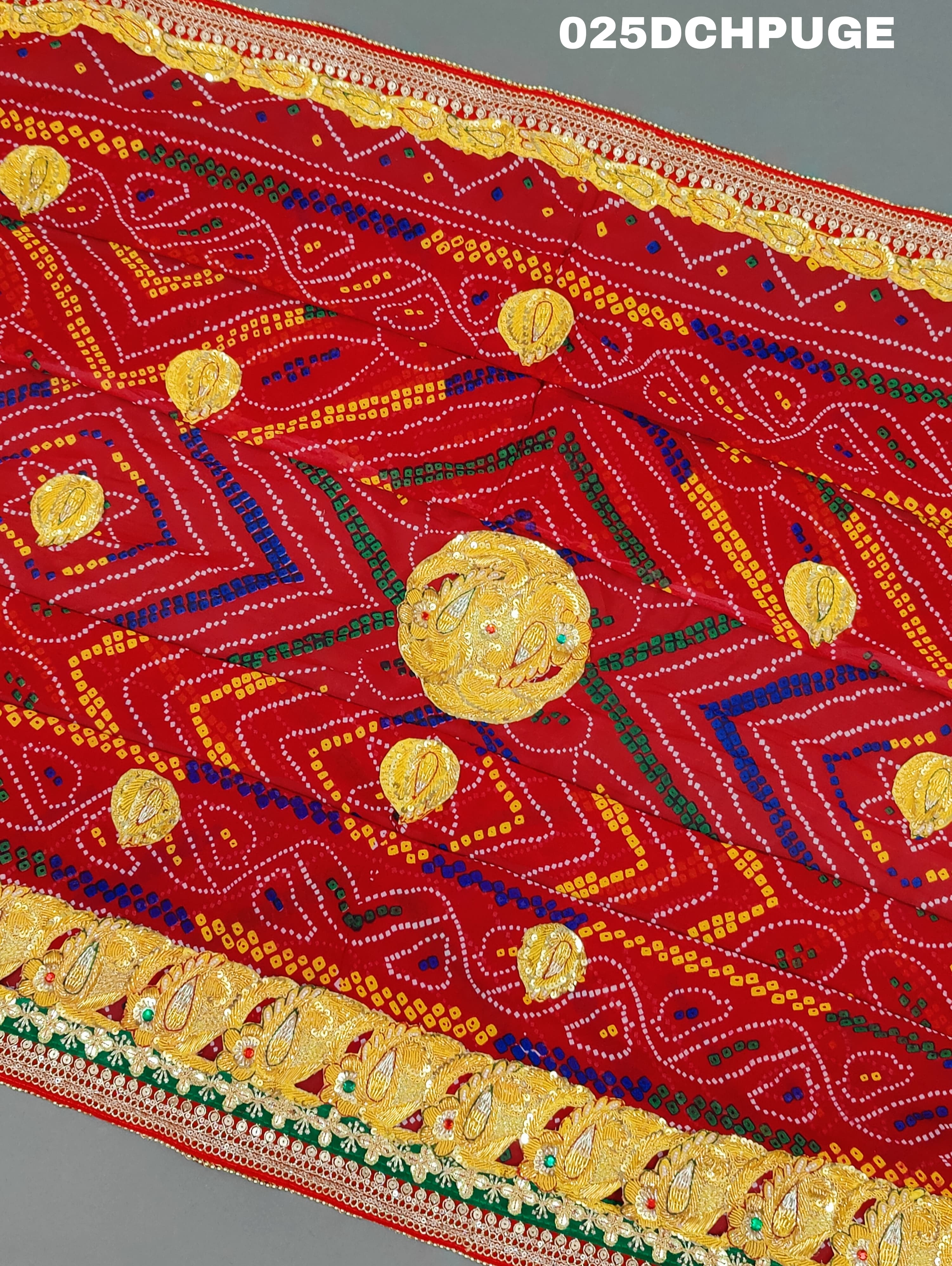 KcPc Marriage Purpose Chunri Pilia Dupatta 1.5 pat kerry BelbutiChunari (Pure Georgette Fabric)