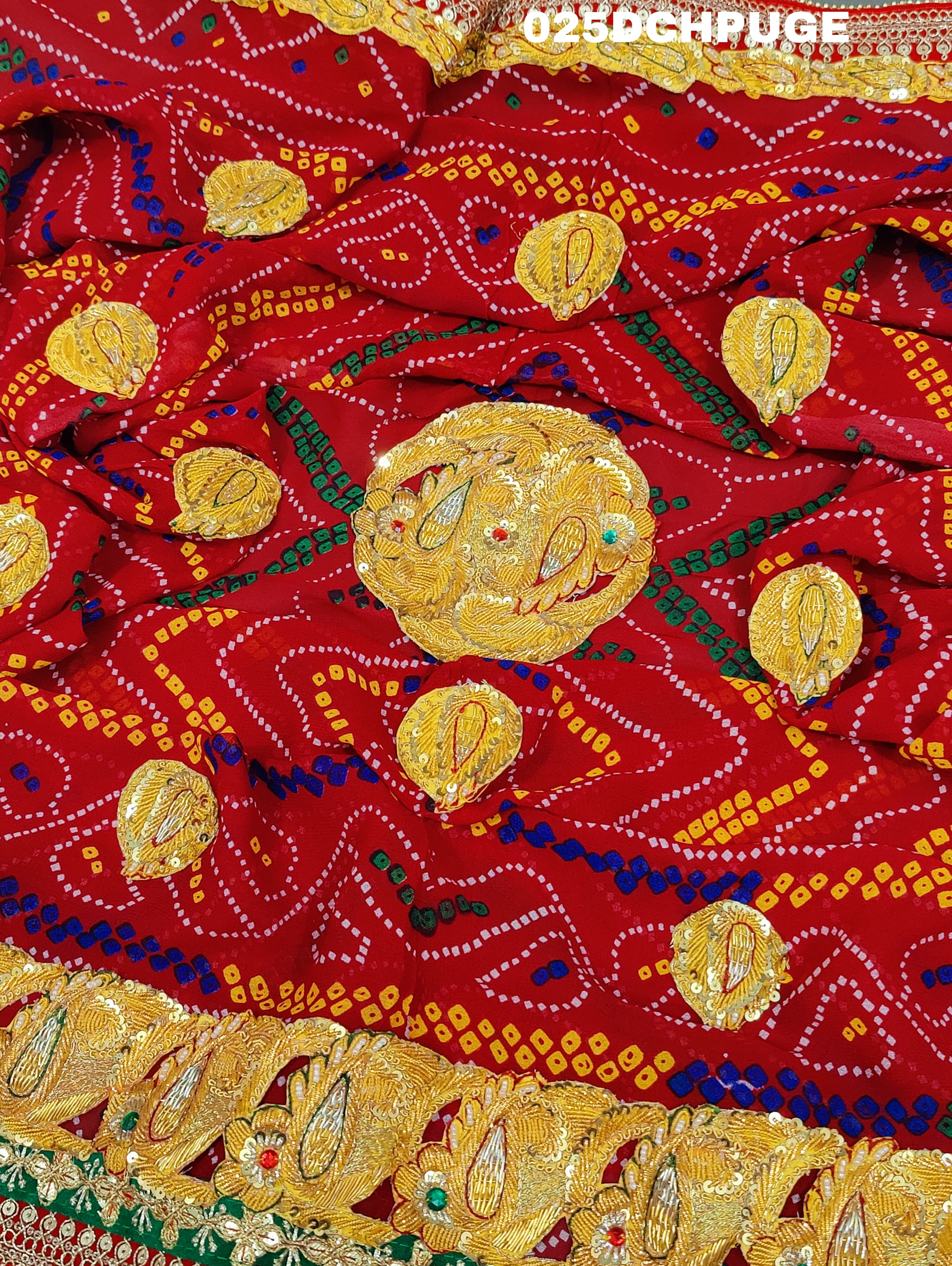 KcPc Marriage Purpose Chunri Pilia Dupatta 1.5 pat kerry BelbutiChunari (Pure Georgette Fabric)