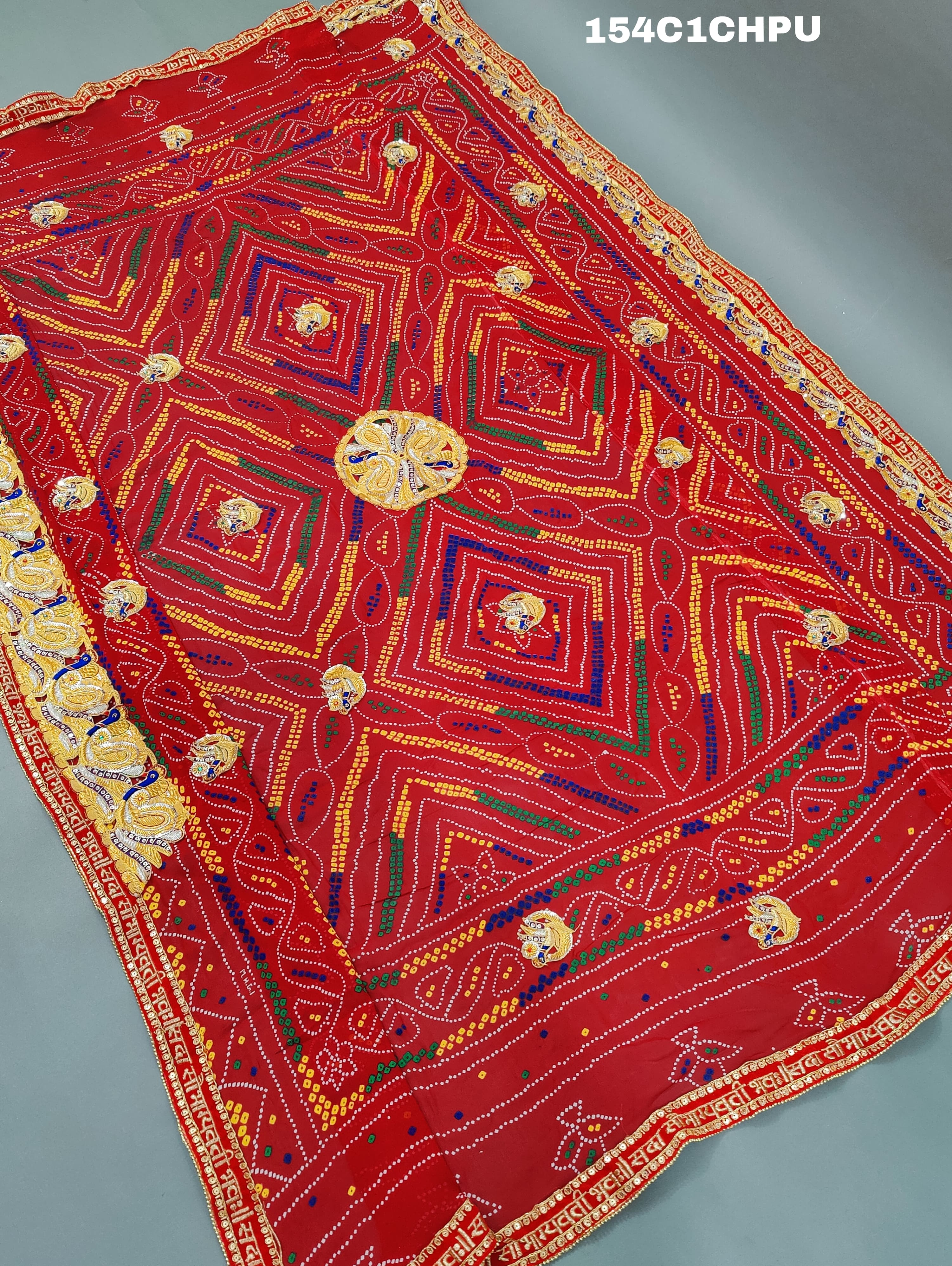 KcPc Peacock belbuti jardozi kolkata rajasthani Chunri (Pure Georgette Fabric)