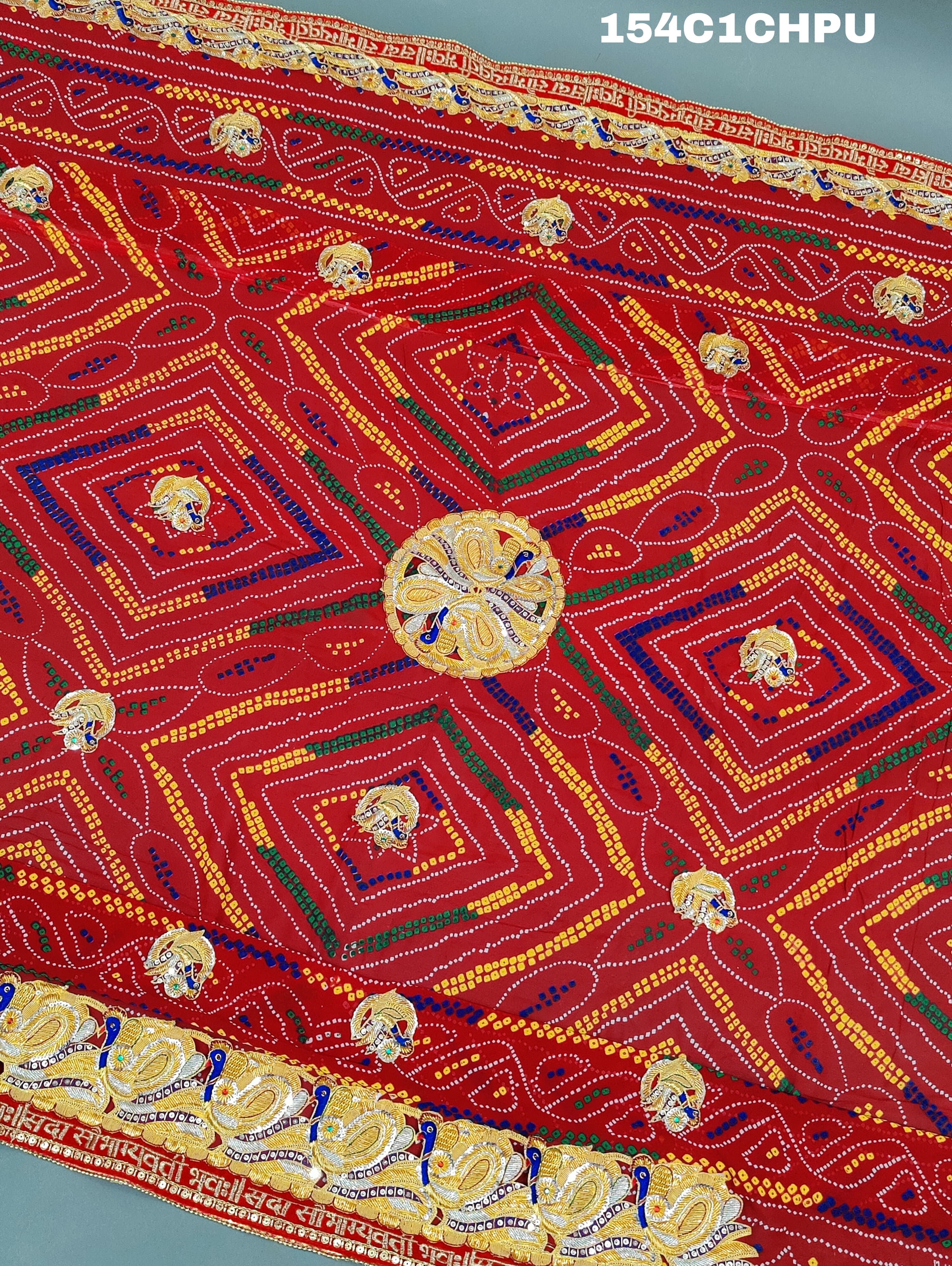 KcPc Peacock belbuti jardozi kolkata rajasthani Chunri (Pure Georgette Fabric)