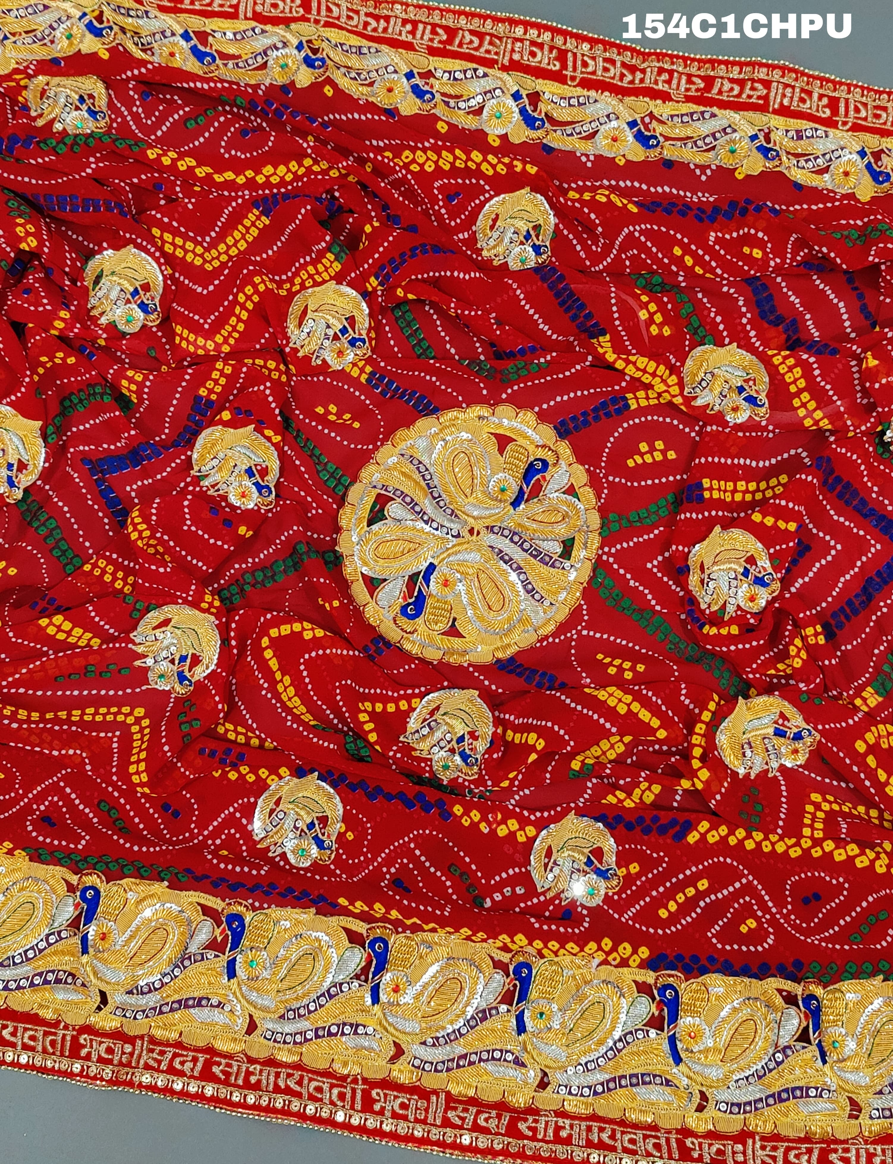 KcPc Peacock belbuti jardozi kolkata rajasthani Chunri (Pure Georgette Fabric)
