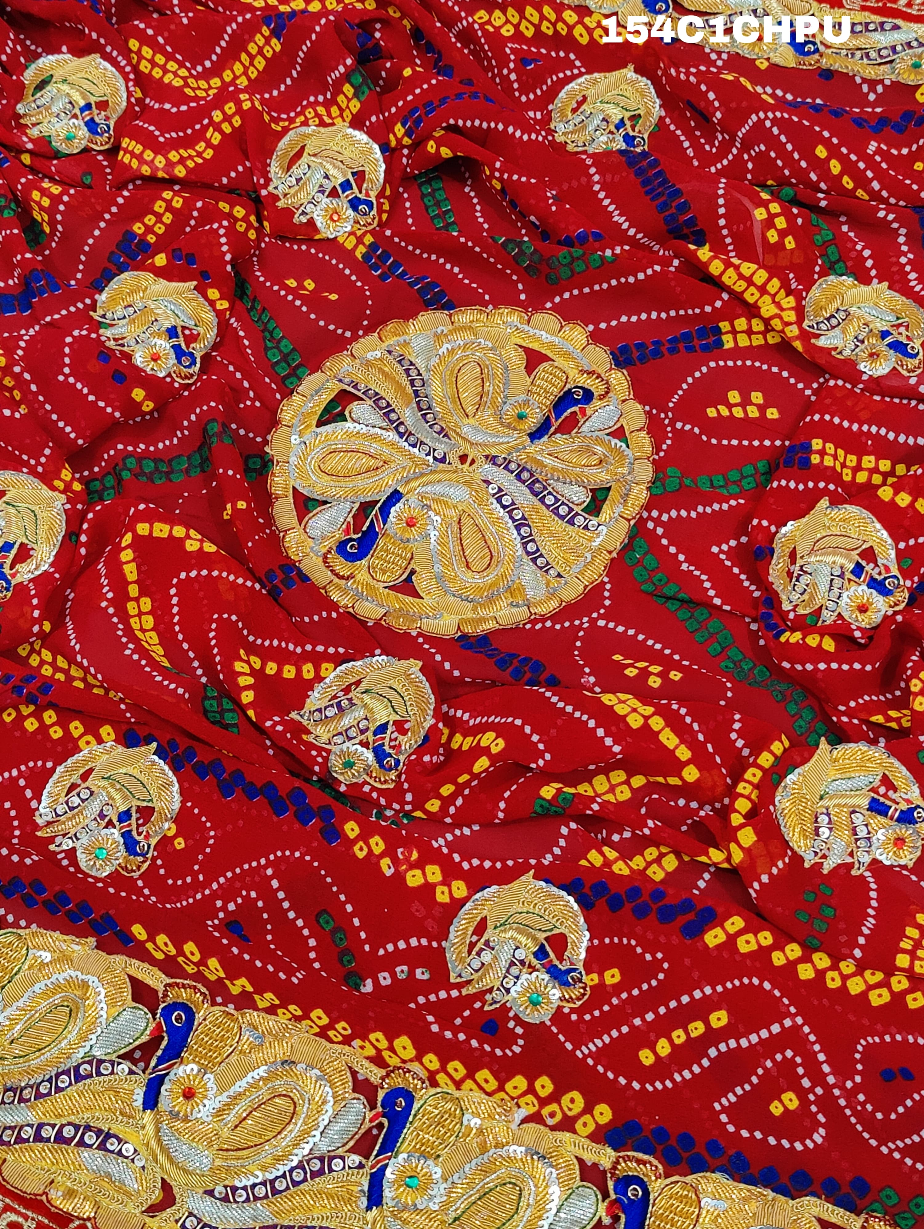 KcPc Peacock belbuti jardozi kolkata rajasthani Chunri (Pure Georgette Fabric)