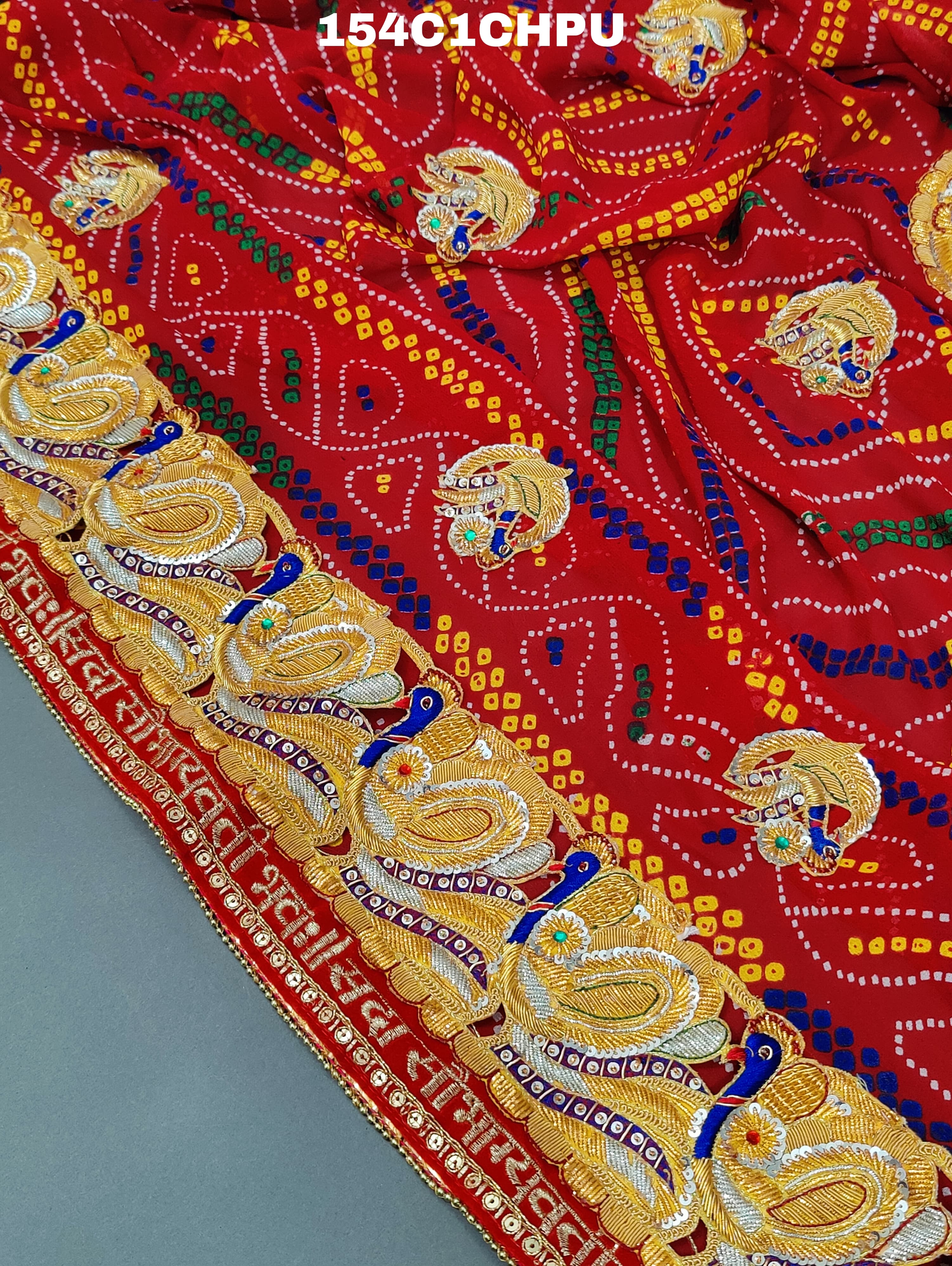 KcPc Peacock belbuti jardozi kolkata rajasthani Chunri (Pure Georgette Fabric)