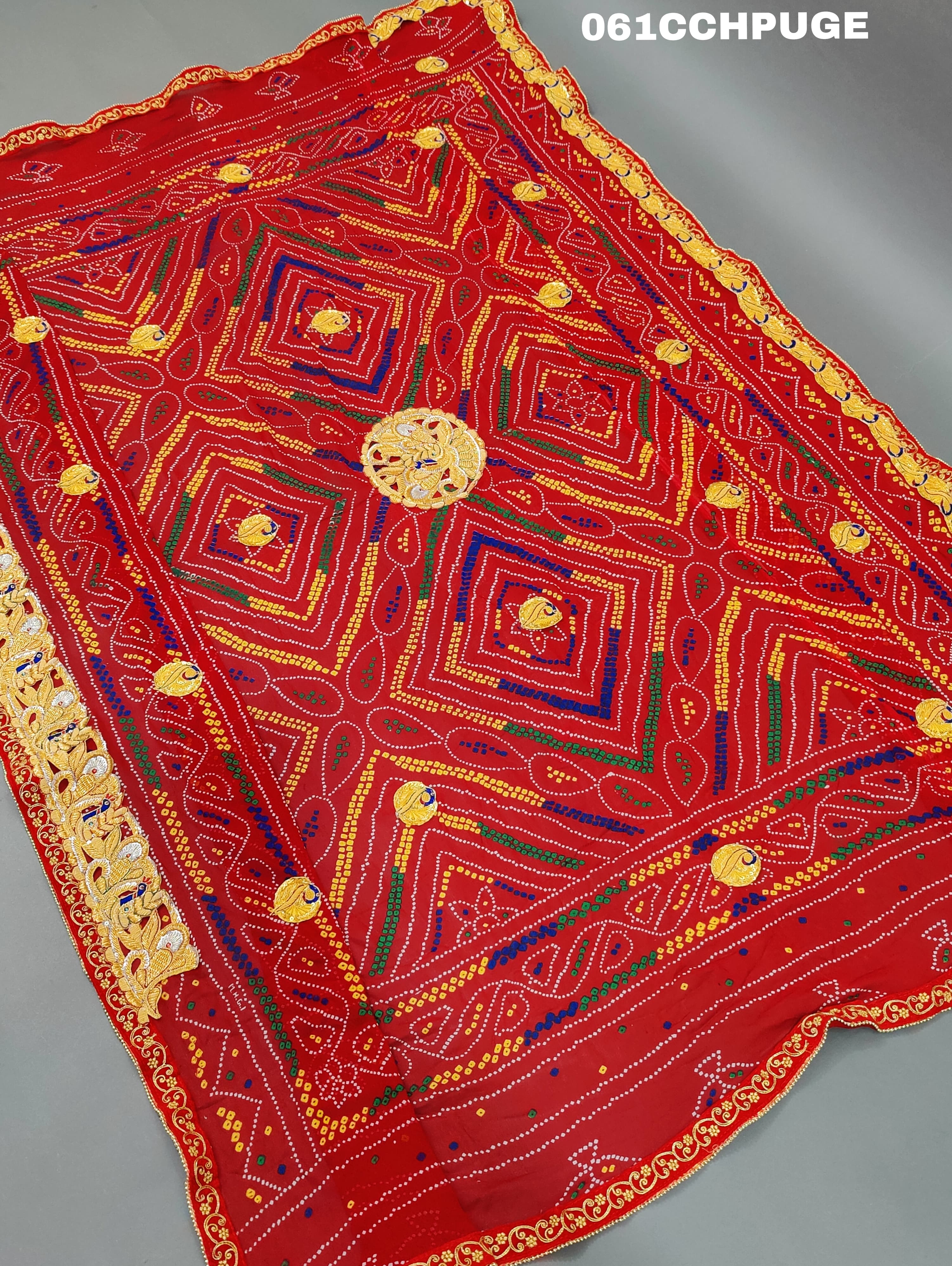 KcPc Latest Peacock Belbuti Designer Rajsthani Chundi Odhna Chunari (Pure Georgette Fabric)