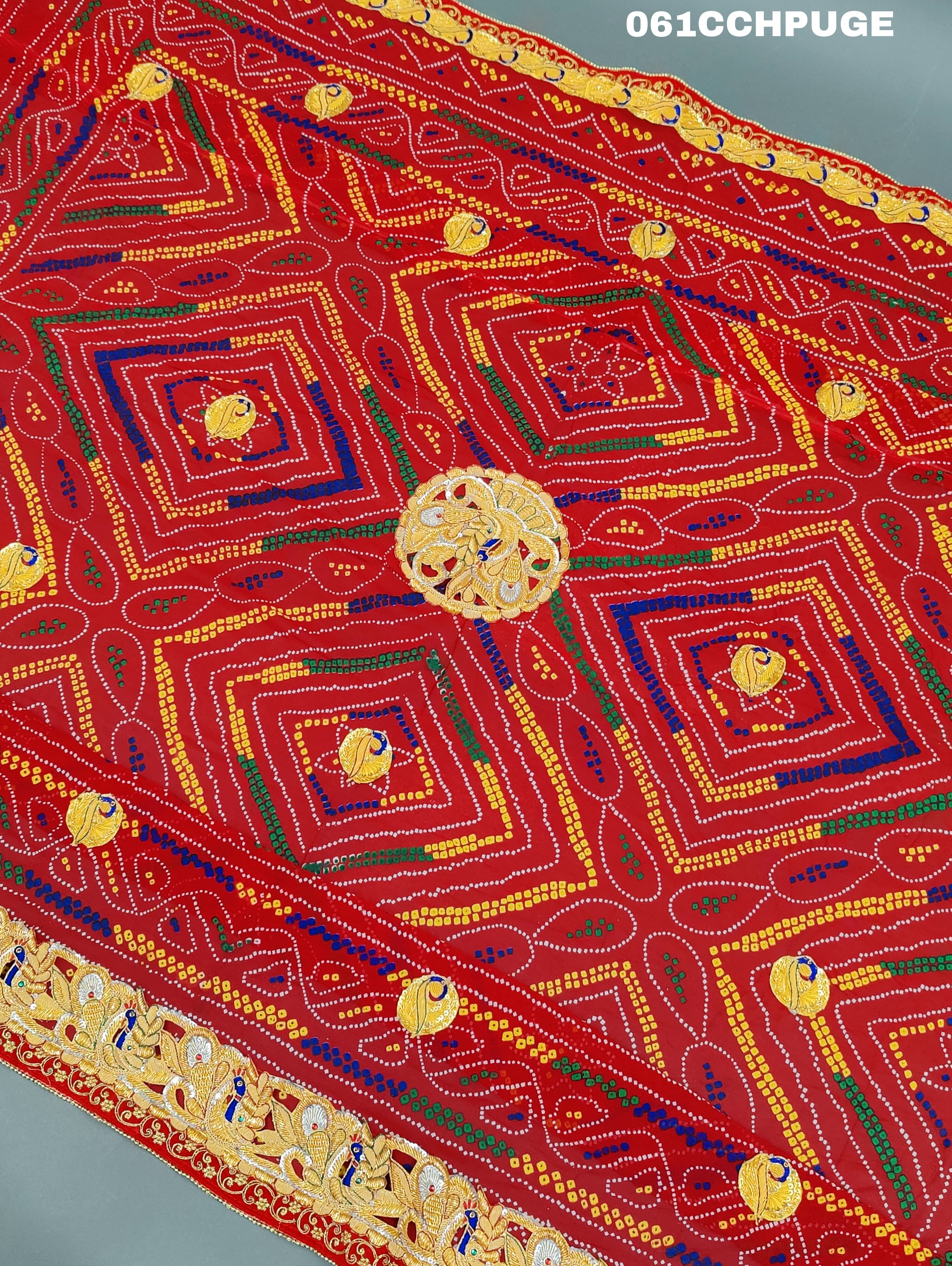 KcPc Latest Peacock Belbuti Designer Rajsthani Chundi Odhna Chunari (Pure Georgette Fabric)