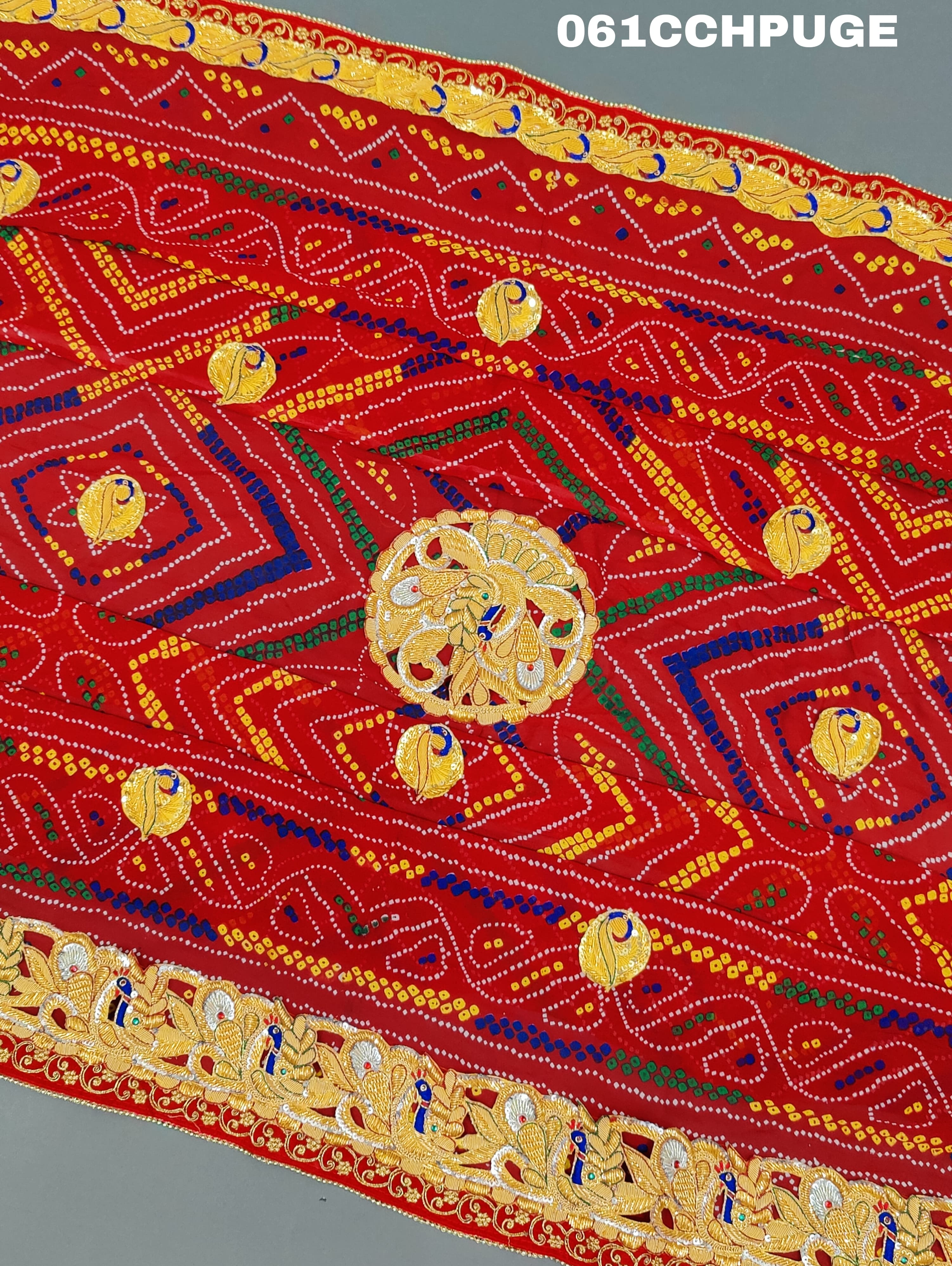KcPc Latest Peacock Belbuti Designer Rajsthani Chundi Odhna Chunari (Pure Georgette Fabric)