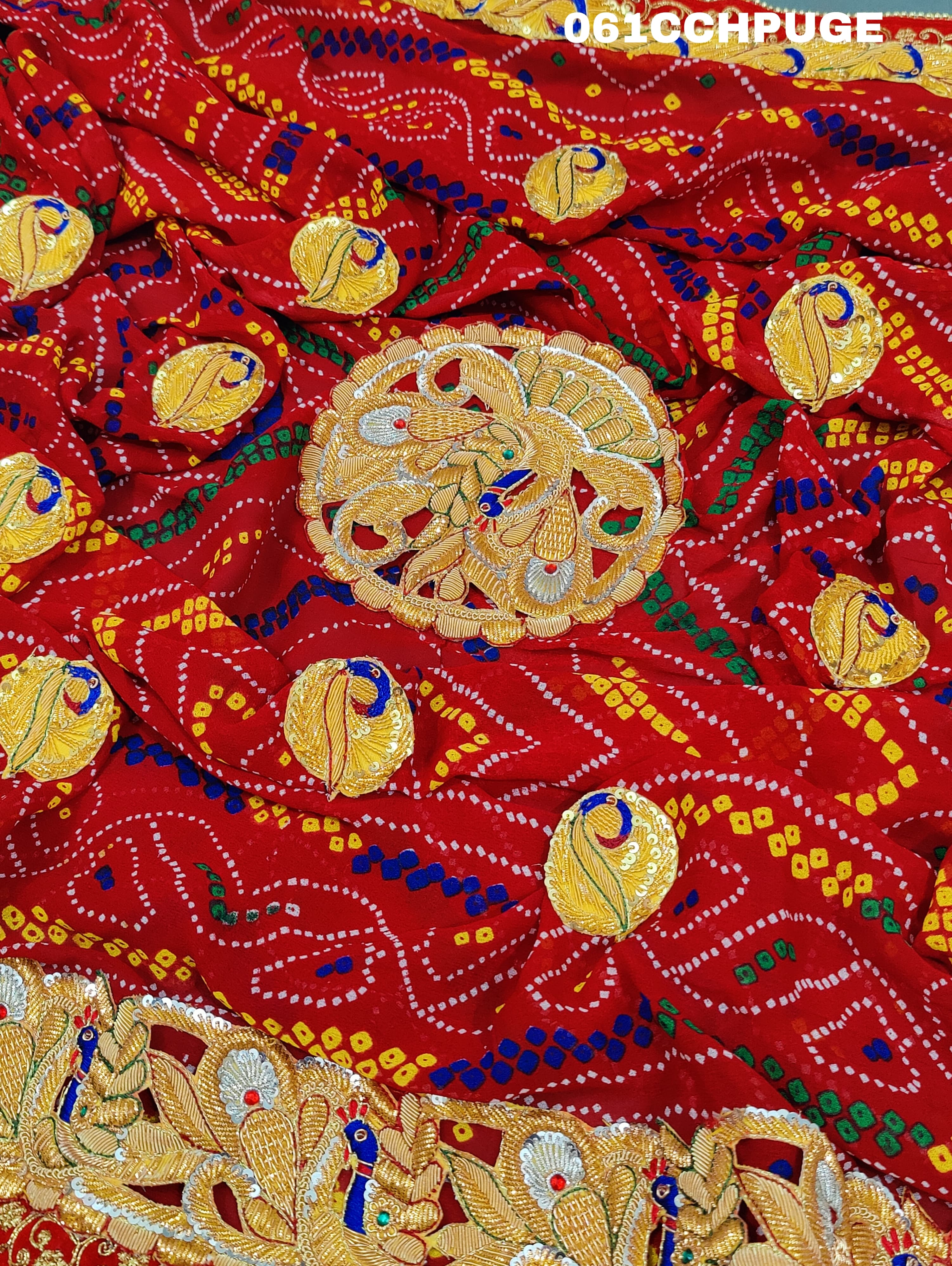KcPc Latest Peacock Belbuti Designer Rajsthani Chundi Odhna Chunari (Pure Georgette Fabric)