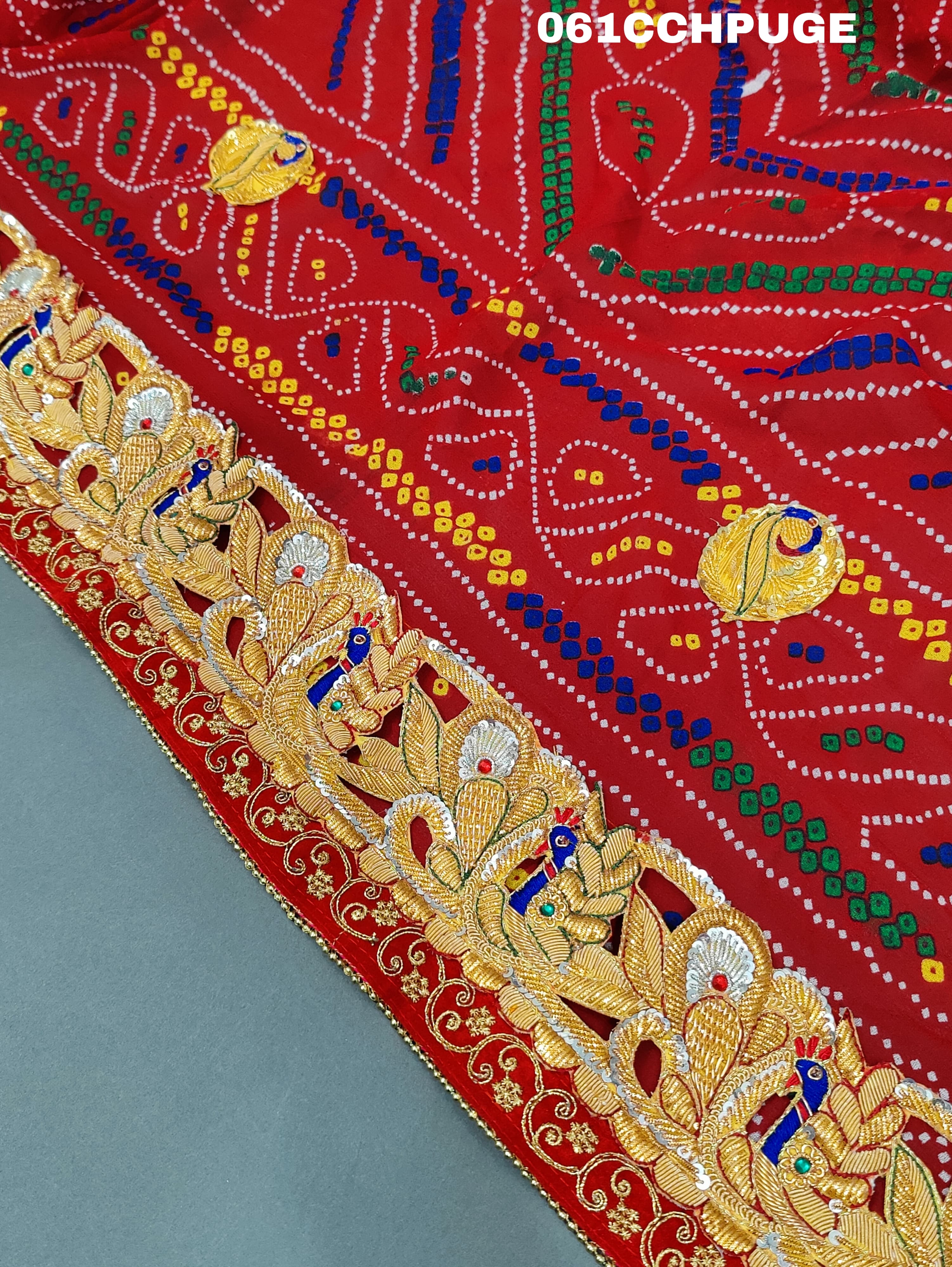 KcPc Latest Peacock Belbuti Designer Rajsthani Chundi Odhna Chunari (Pure Georgette Fabric)