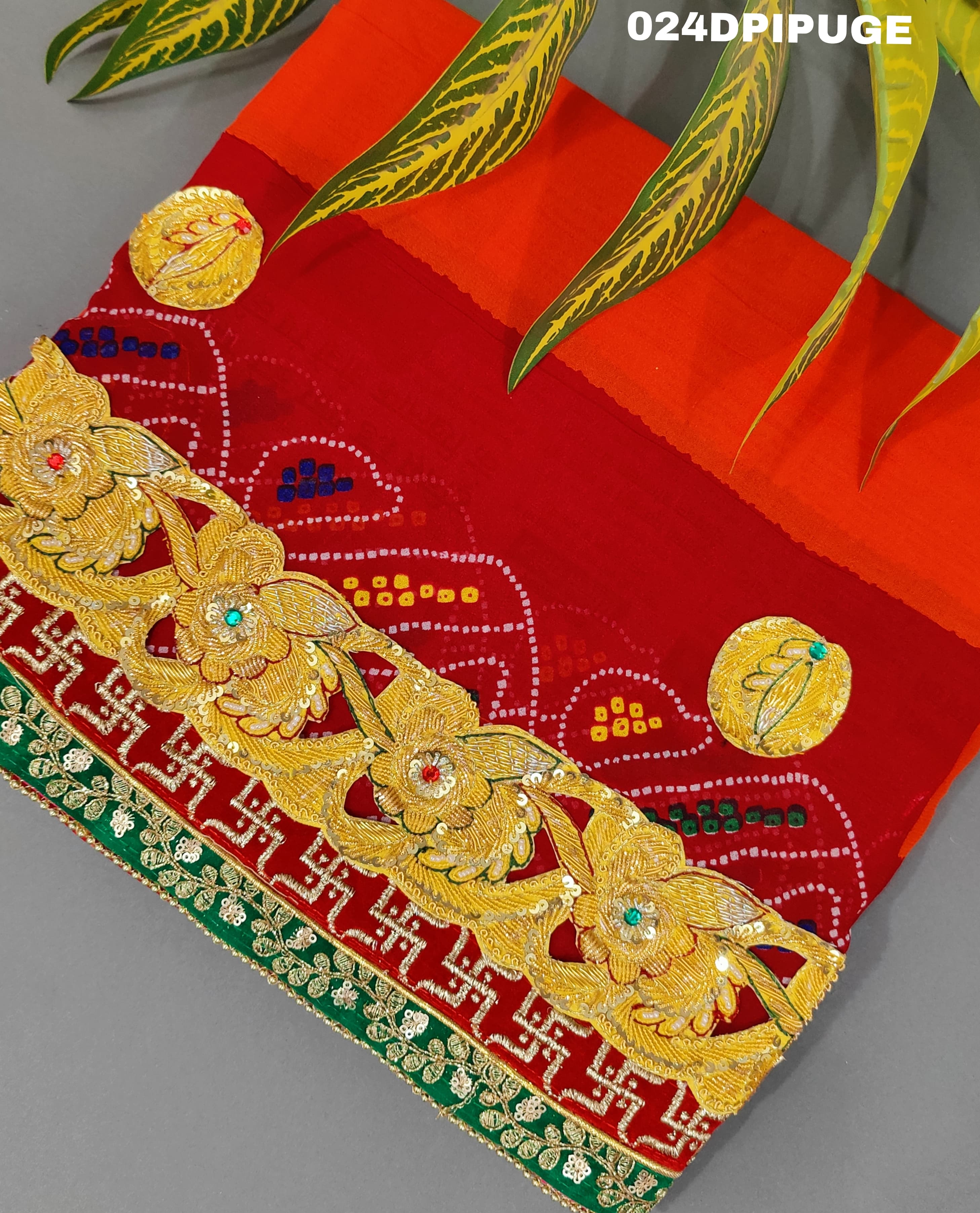 KcPc Marriage Purpose Chunri Pilia Dupatta 1.5 pat TraditionalPila (Pure Georgette Fabric)