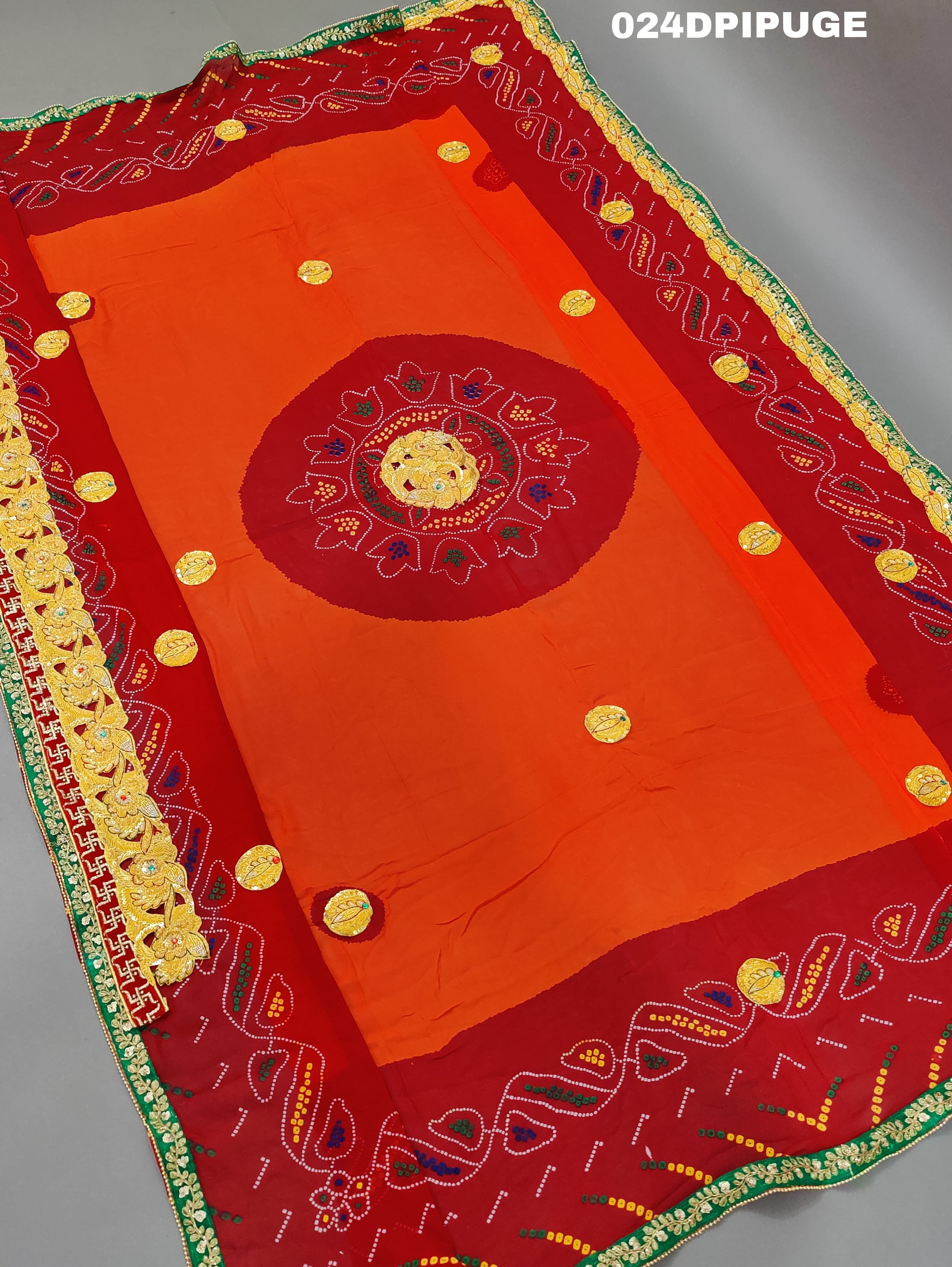 KcPc Marriage Purpose Chunri Pilia Dupatta 1.5 pat TraditionalPila (Pure Georgette Fabric)