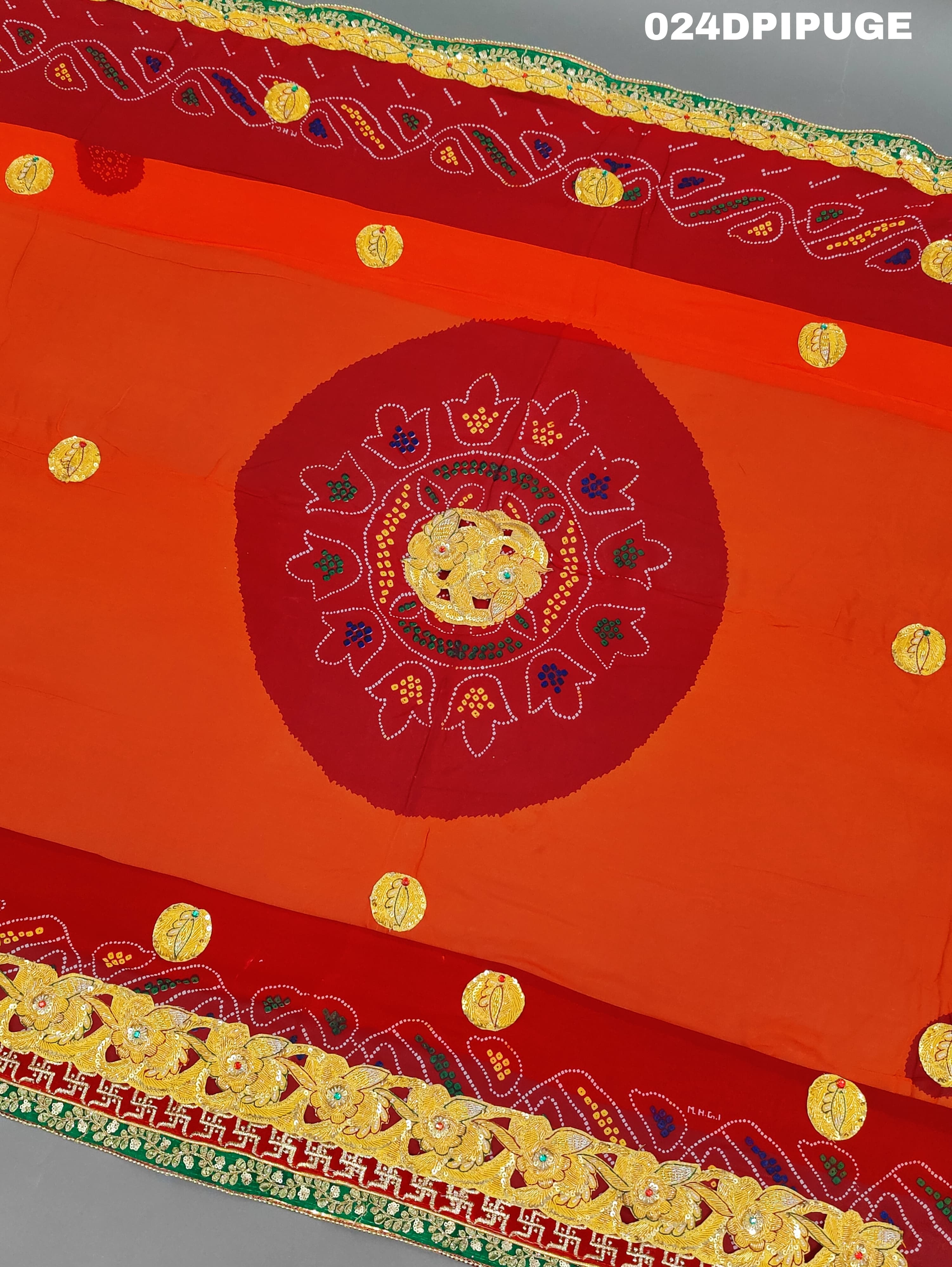 KcPc Marriage Purpose Chunri Pilia Dupatta 1.5 pat TraditionalPila (Pure Georgette Fabric)