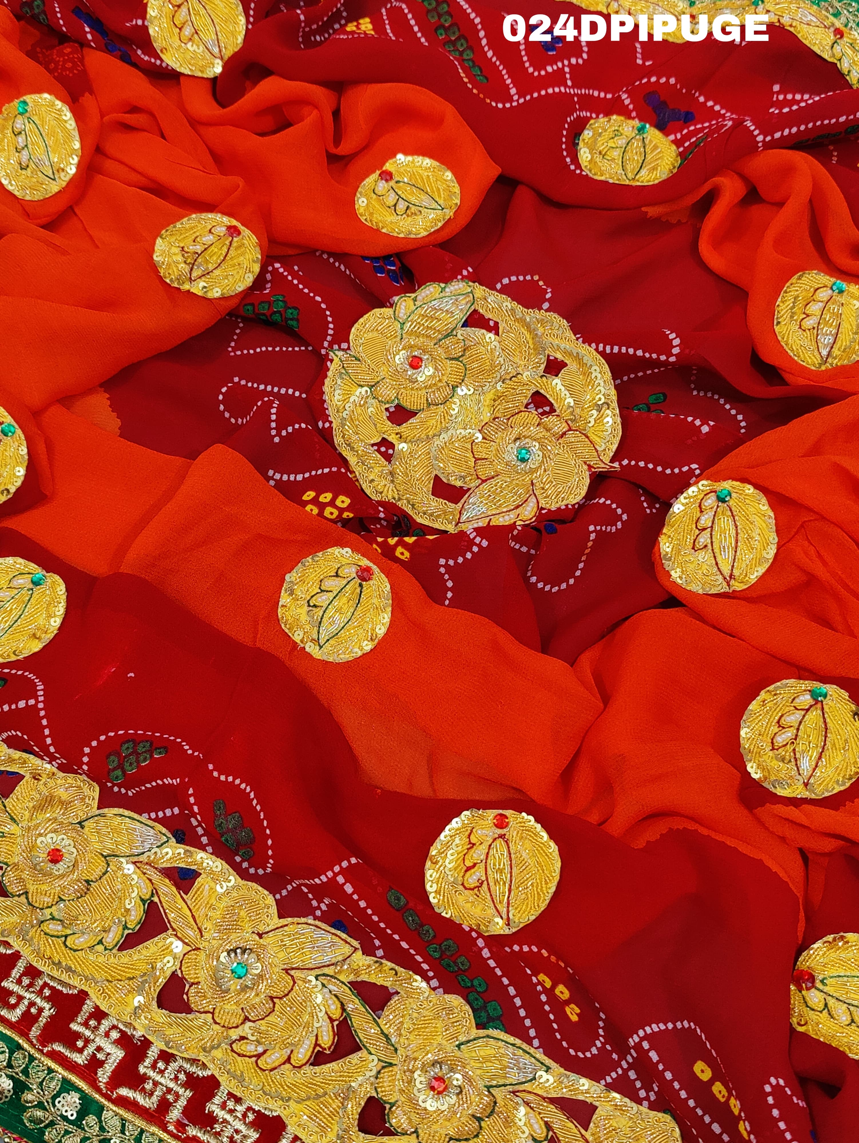 KcPc Marriage Purpose Chunri Pilia Dupatta 1.5 pat TraditionalPila (Pure Georgette Fabric)
