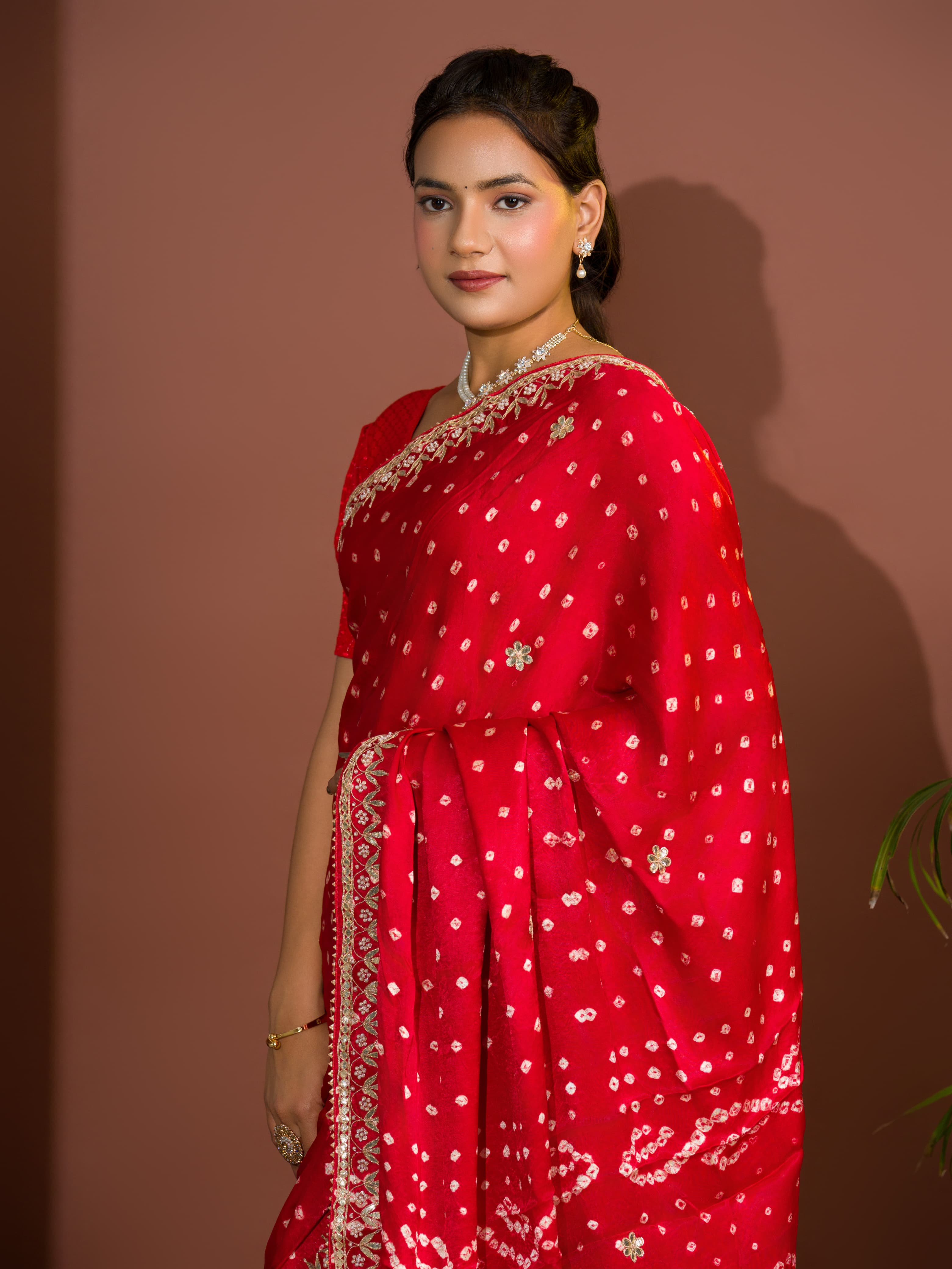 By Modal Gaji Silk Bandhej Gotapatti Work Saree