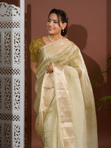 KcPc pure Tissue Silk Banarasi Handloom Zari Border saree INA