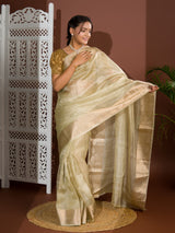 KcPc pure Tissue Silk Banarasi Handloom Zari Border saree INA
