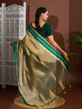 Agreen and gold tissue Banarasi handloom saree
