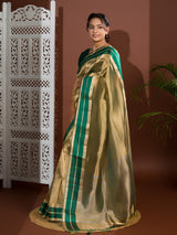 Agreen and gold tissue Banarasi handloom saree