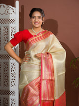 Silk Banarasi Zari weaving Saree in red colour border