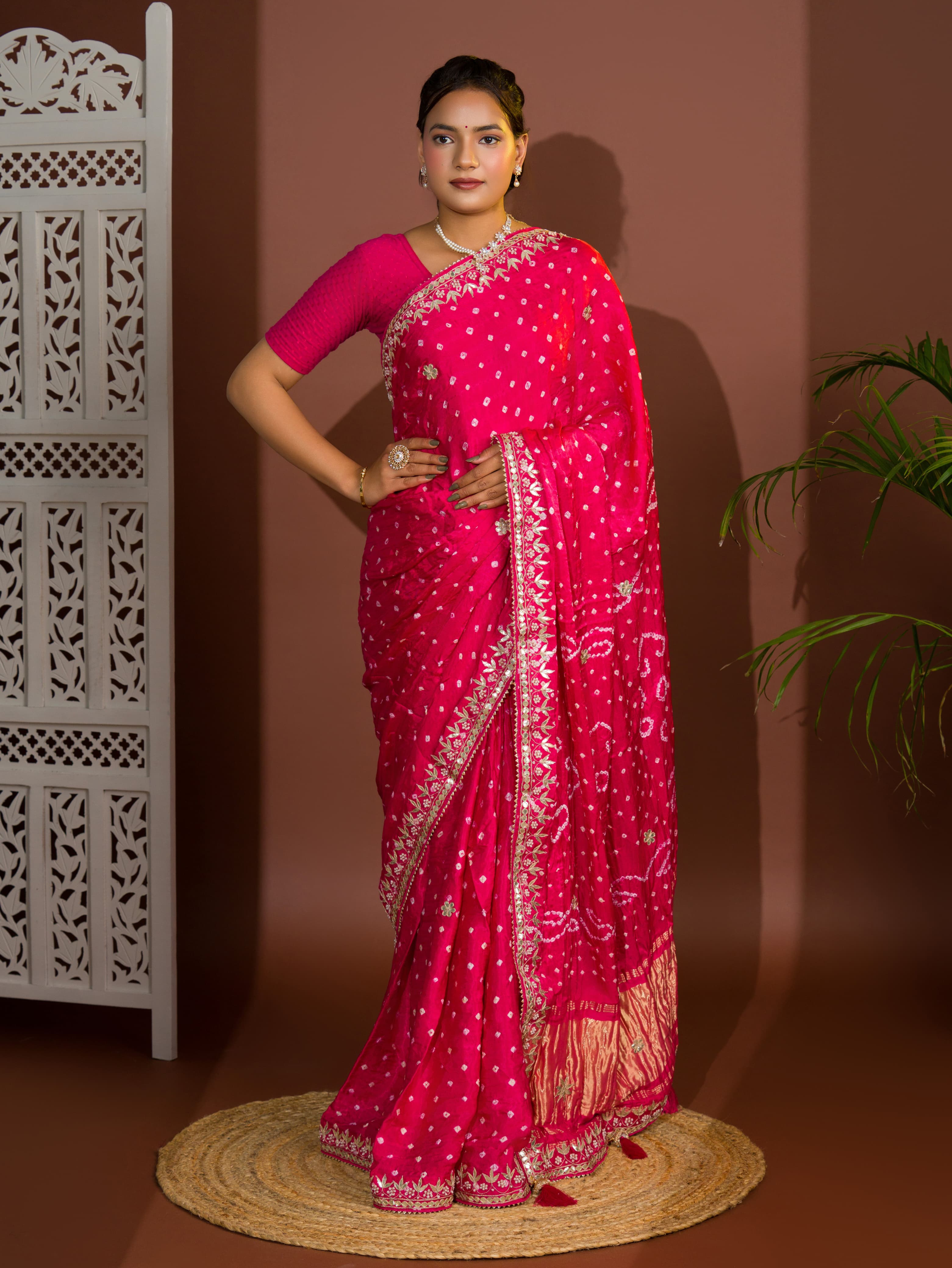 Gaji Silk Bandhej Gotapatti Work Saree
