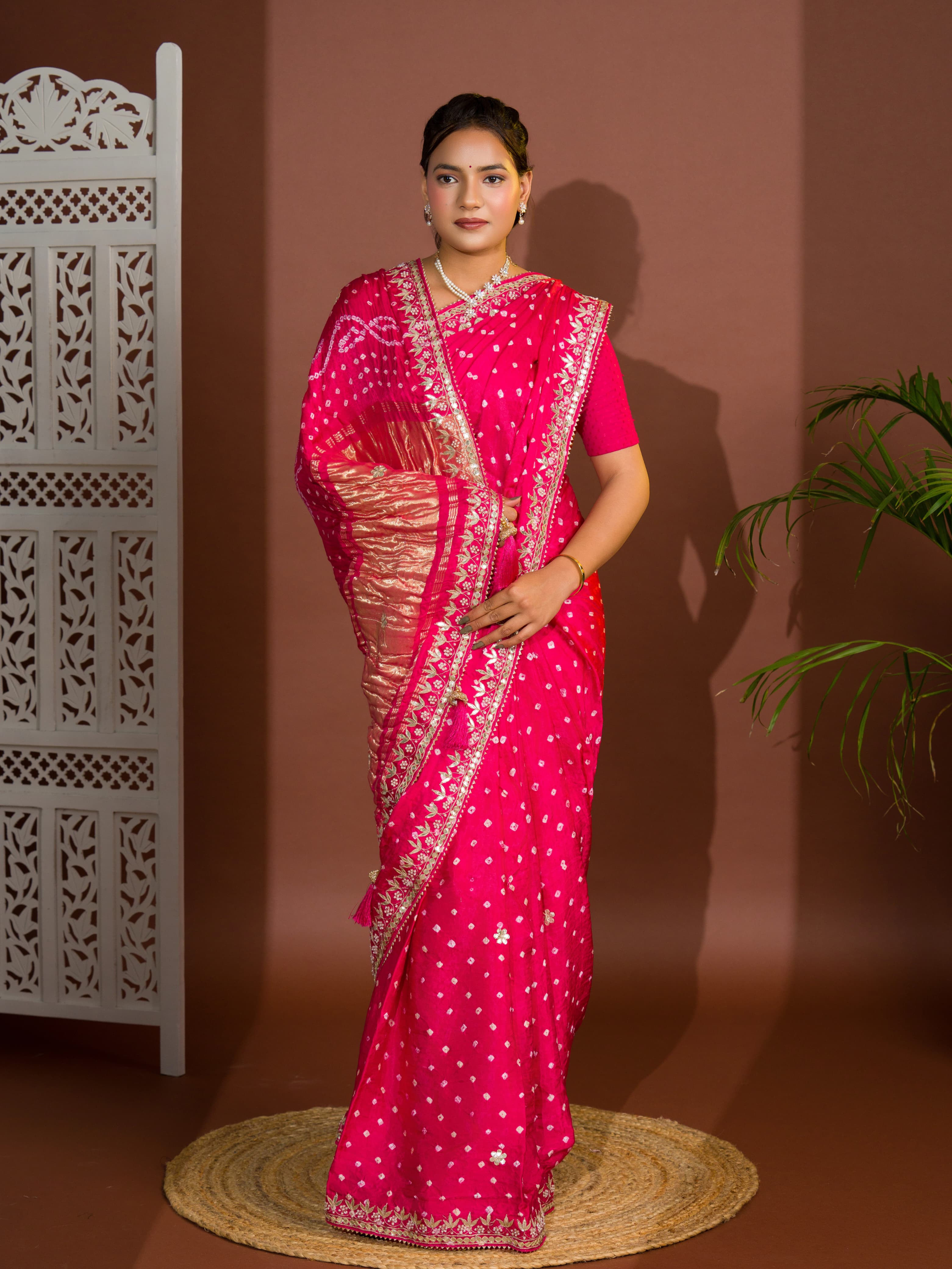 Gaji Silk Bandhej Gotapatti Work Saree