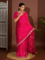 Gaji Silk Bandhej Gotapatti Work Saree