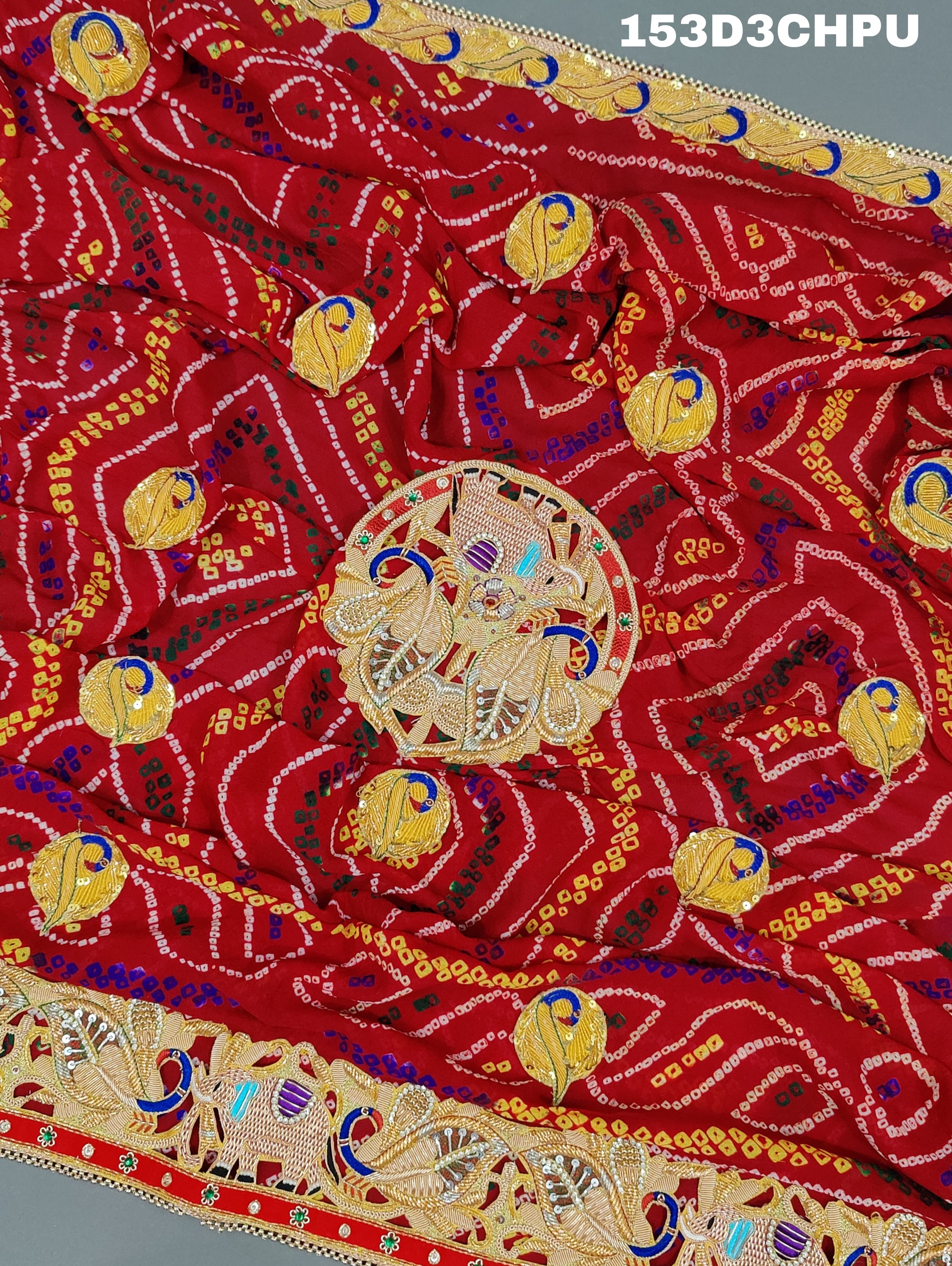 KcPc Traditional Jaipuri Chunri Pila Rajasthani Marriage Chundi Dupatta Chunri (Pure Ojariya Fabric)