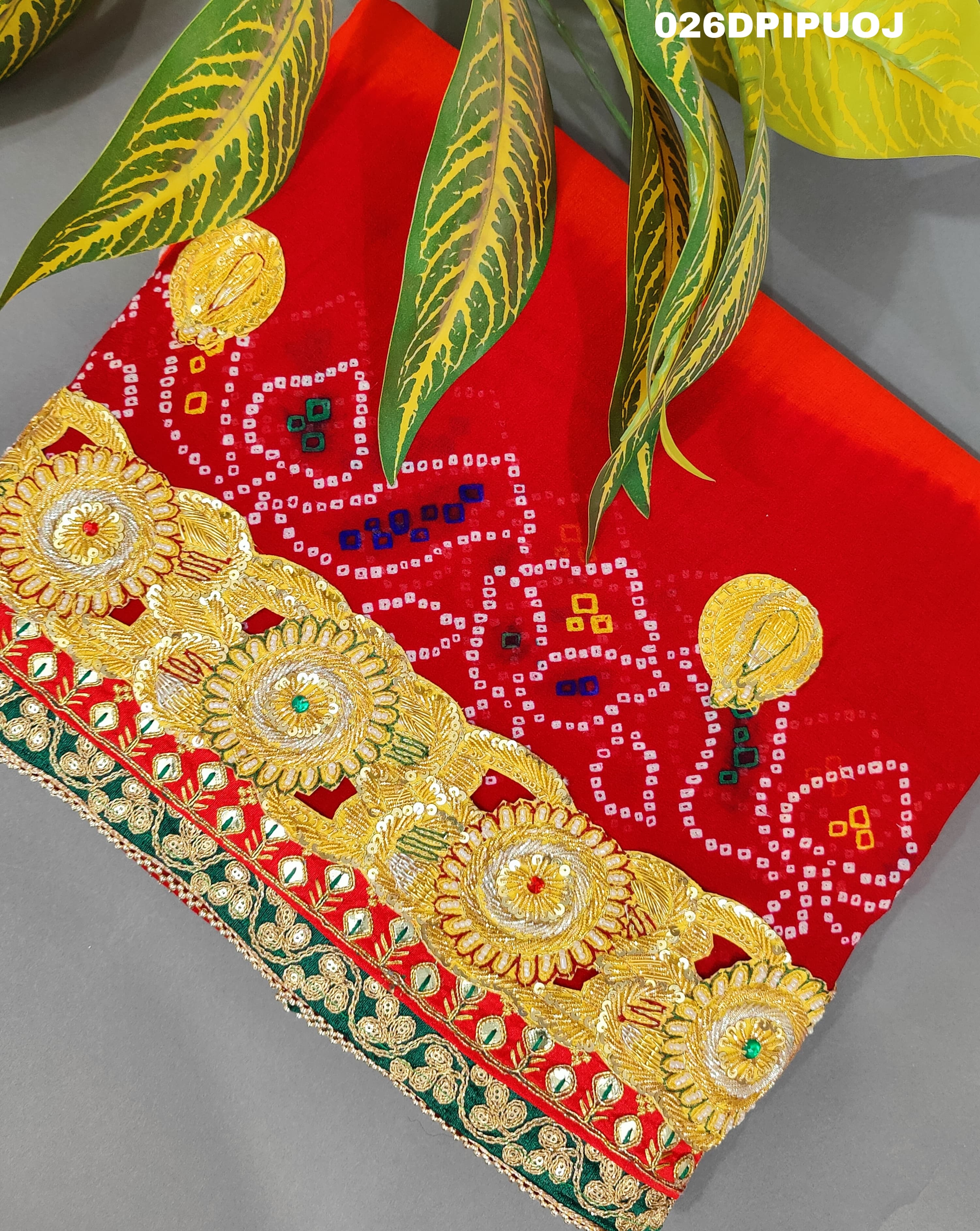 KcPc Marriage Purpose Chunri Pilia Dupatta 1.5 pat Traditional Chakra Belbuti Pila (Pure ojariya Fabric)