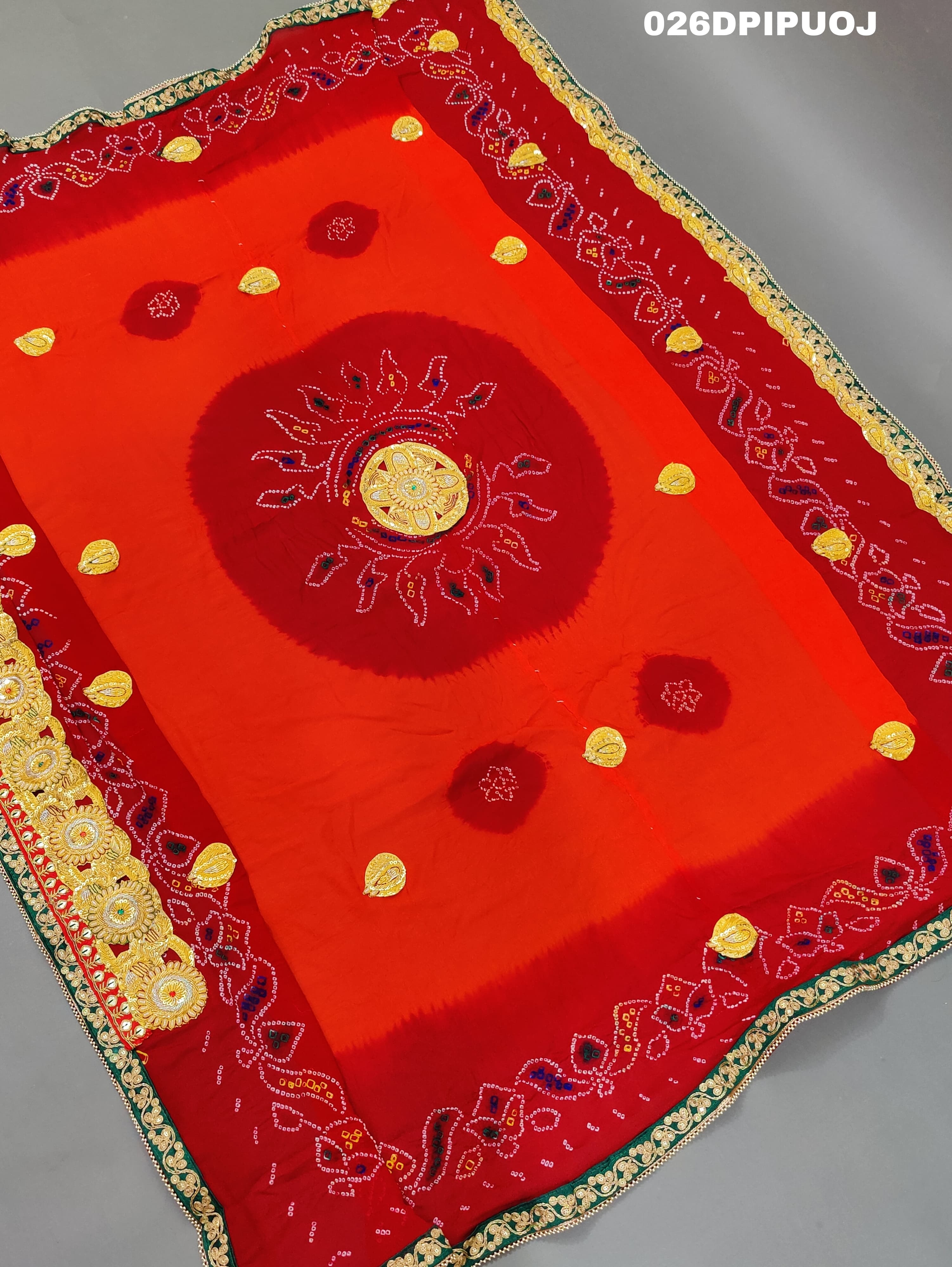 KcPc Marriage Purpose Chunri Pilia Dupatta 1.5 pat Traditional Chakra Belbuti Pila (Pure ojariya Fabric)