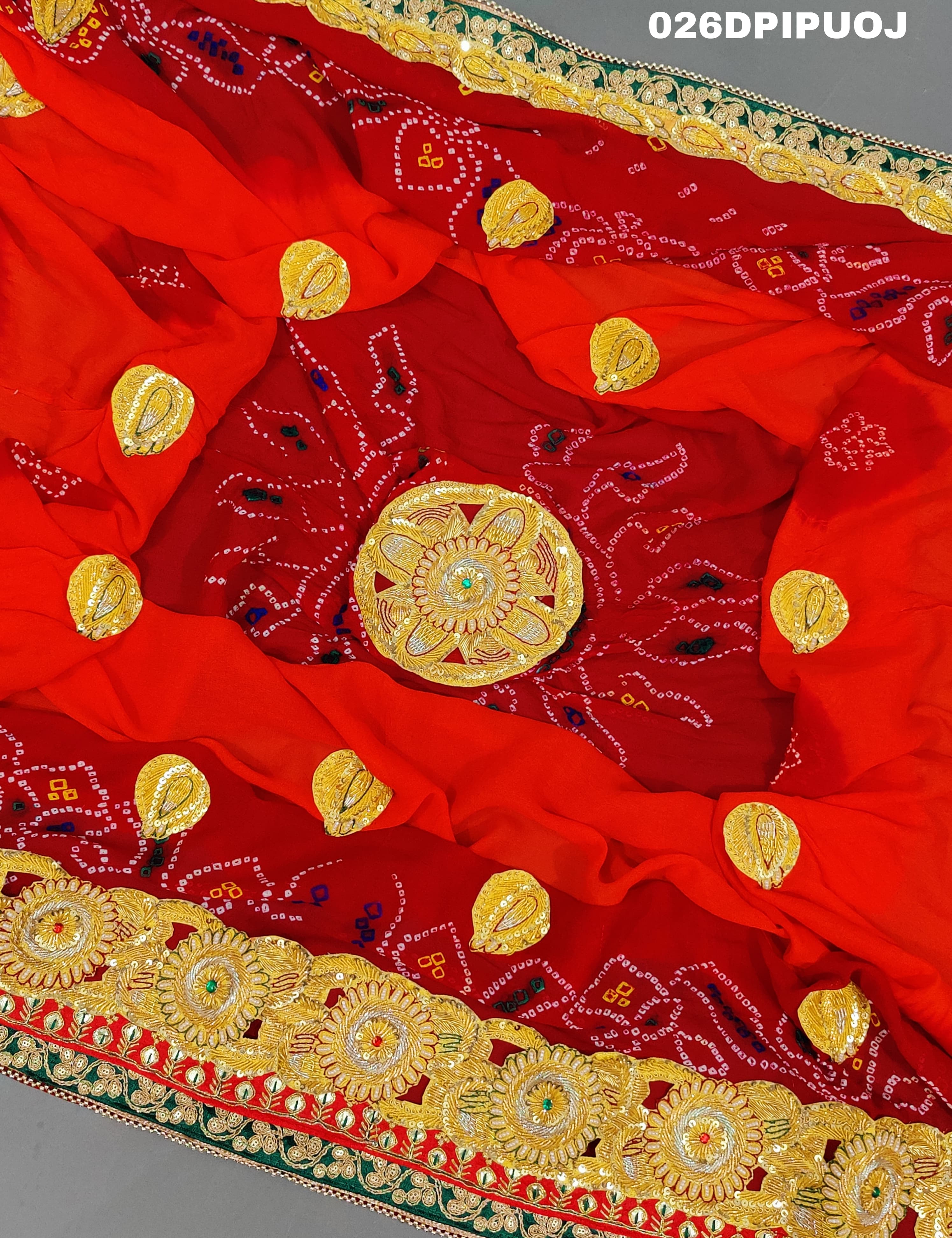 KcPc Marriage Purpose Chunri Pilia Dupatta 1.5 pat Traditional Chakra Belbuti Pila (Pure ojariya Fabric)