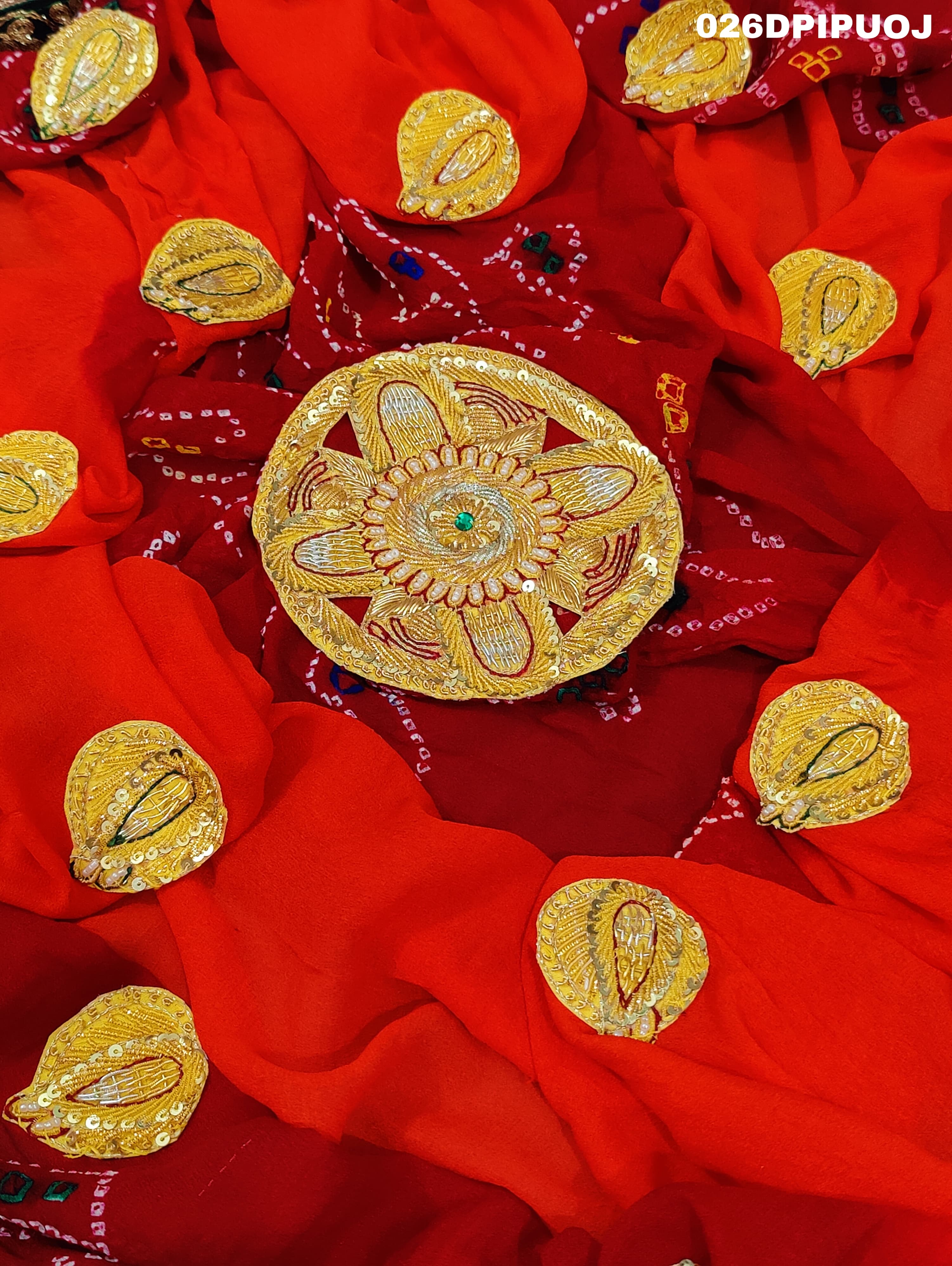 KcPc Marriage Purpose Chunri Pilia Dupatta 1.5 pat Traditional Chakra Belbuti Pila (Pure ojariya Fabric)
