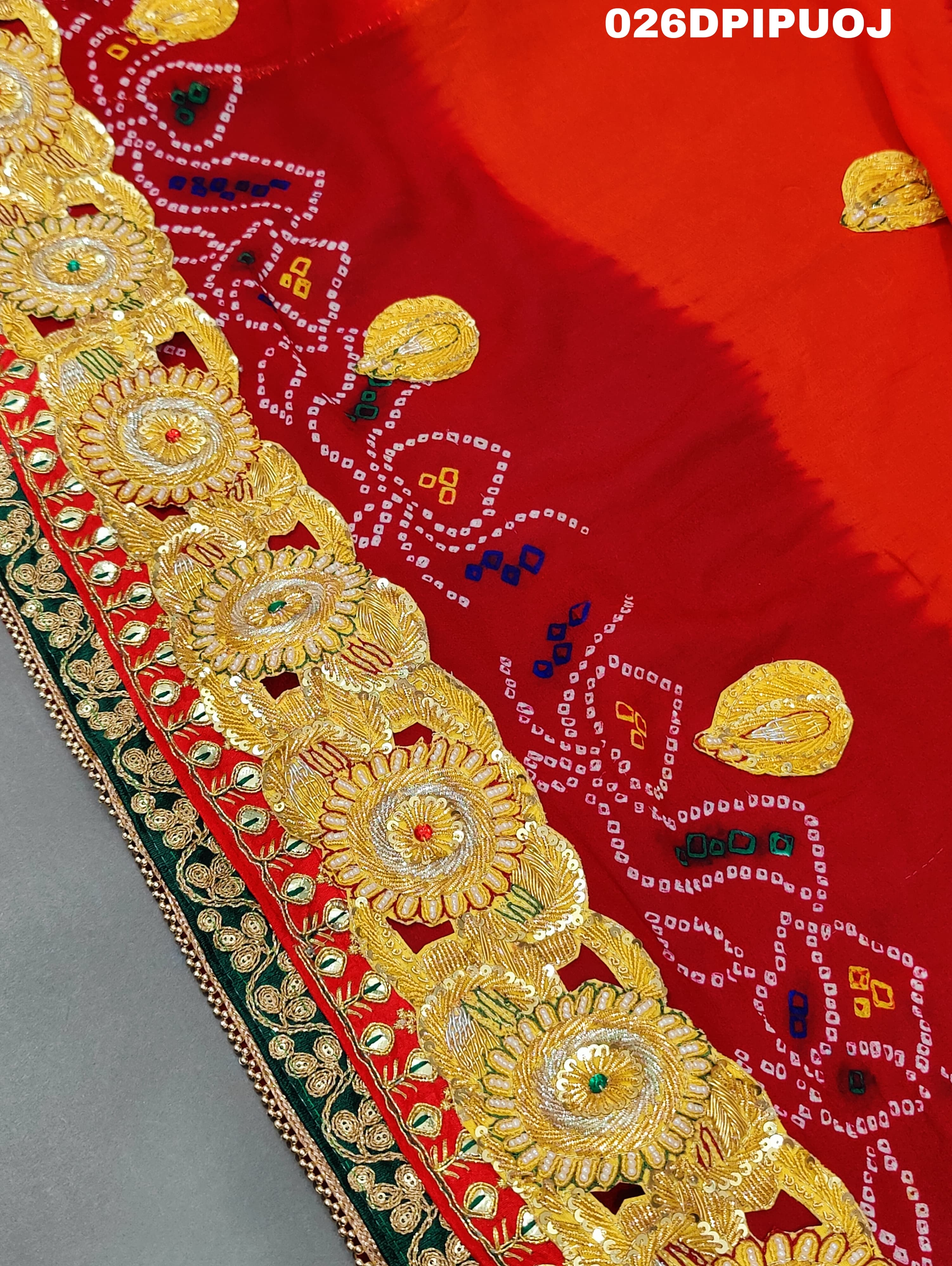 KcPc Marriage Purpose Chunri Pilia Dupatta 1.5 pat Traditional Chakra Belbuti Pila (Pure ojariya Fabric)