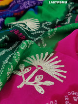 Chiffon Multi Print Bandhani Kacha Gotapatti Work Saree