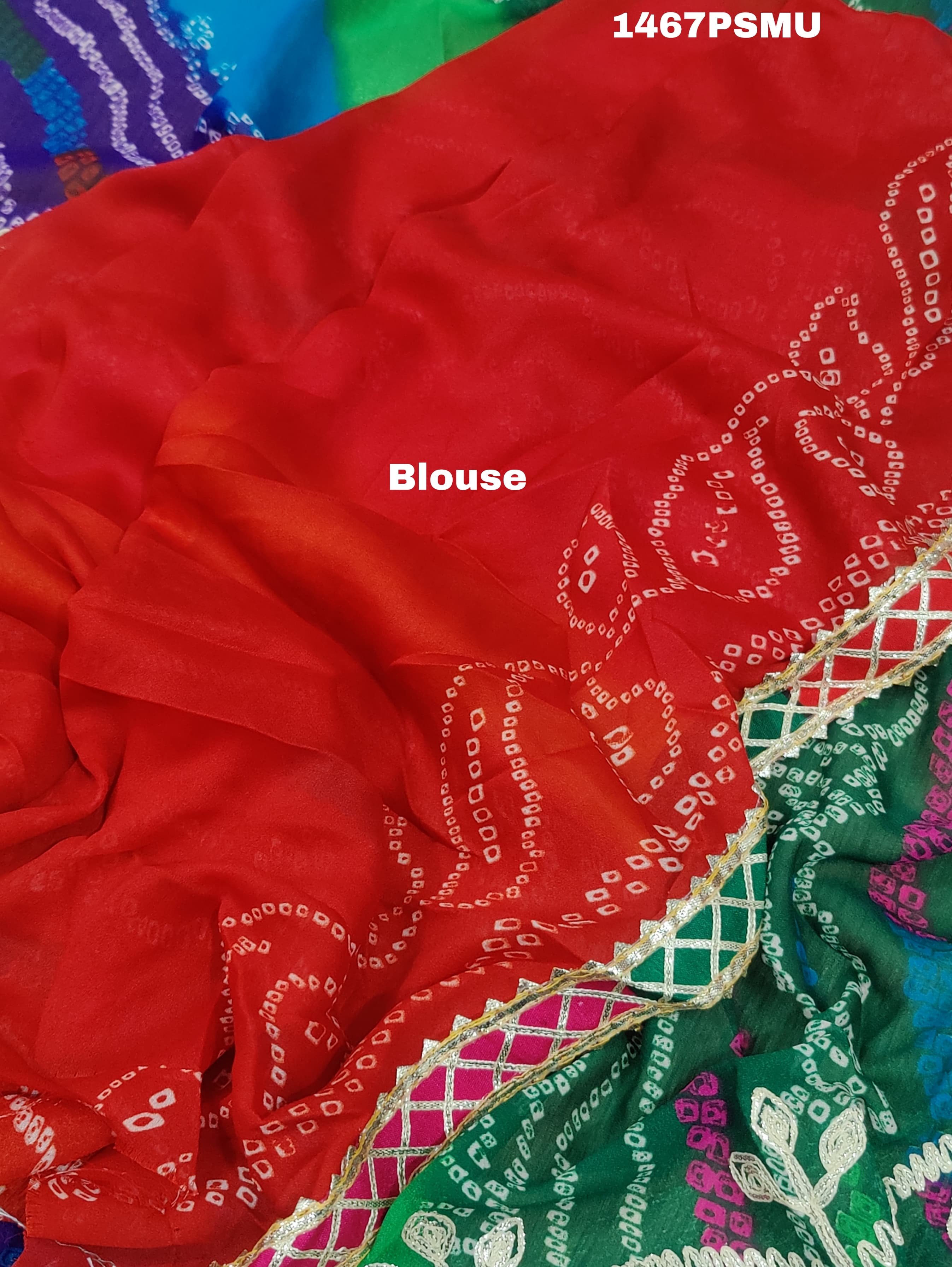 Chiffon Multi Print Bandhani Kacha Gotapatti Work Saree