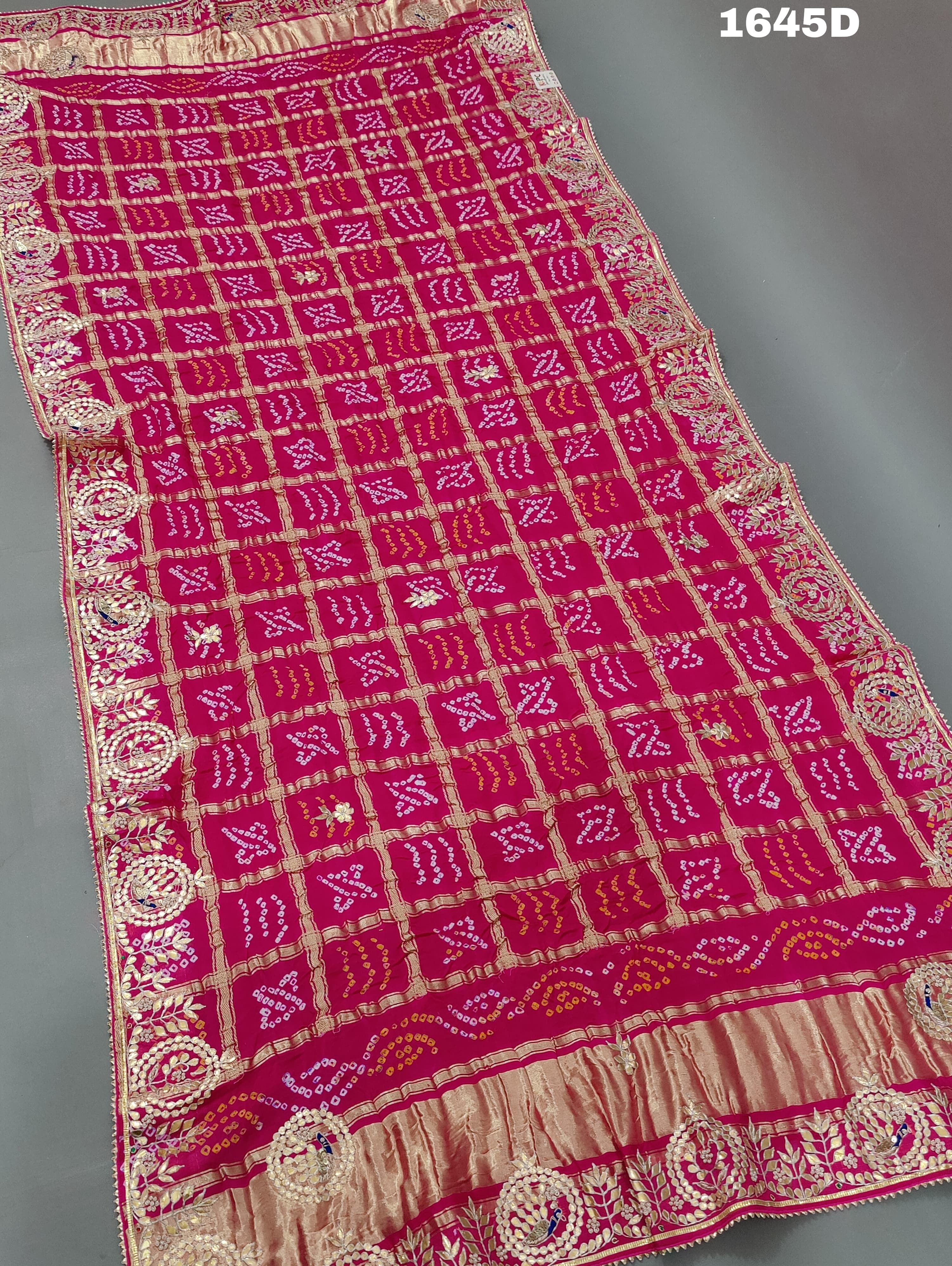 KcPc Pure Gaji Silk Handmade Bandhej Gotapatti Work Jaipuri Dupatta