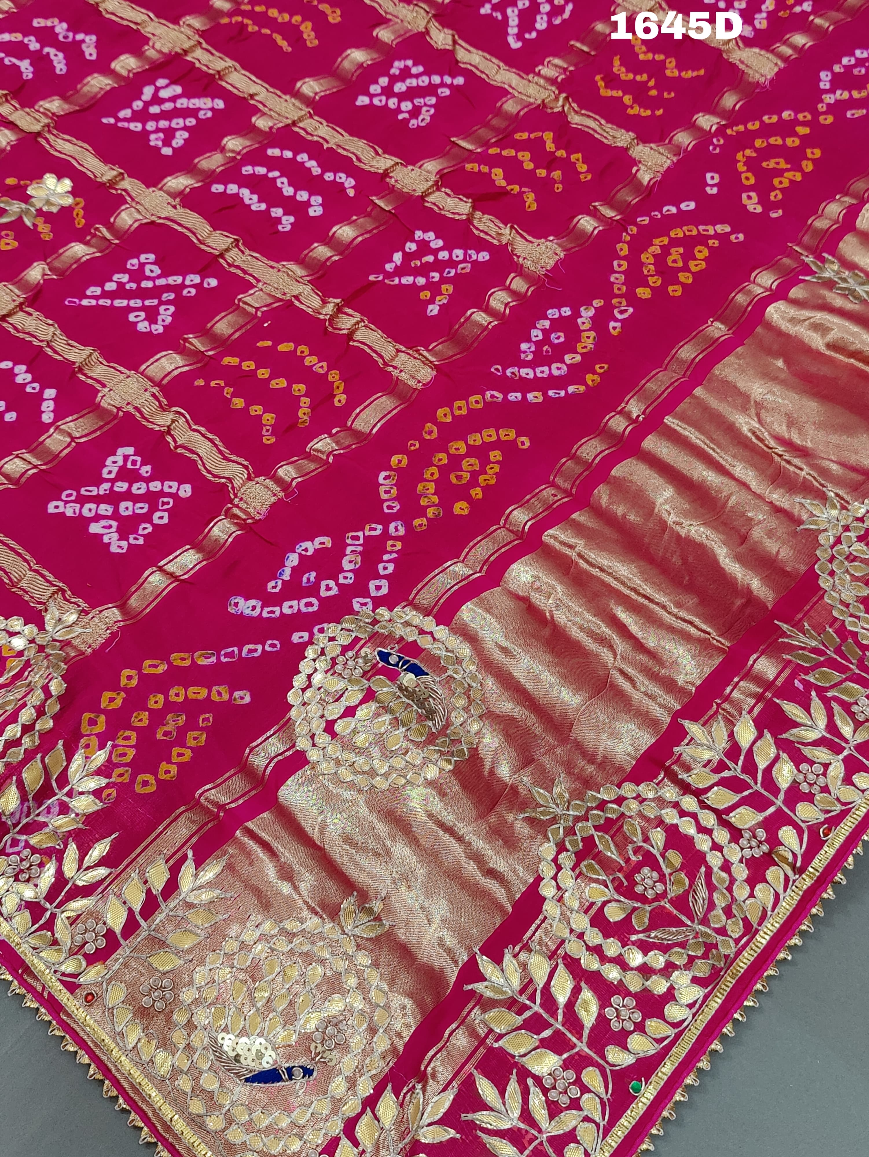 KcPc Pure Gaji Silk Handmade Bandhej Gotapatti Work Jaipuri Dupatta