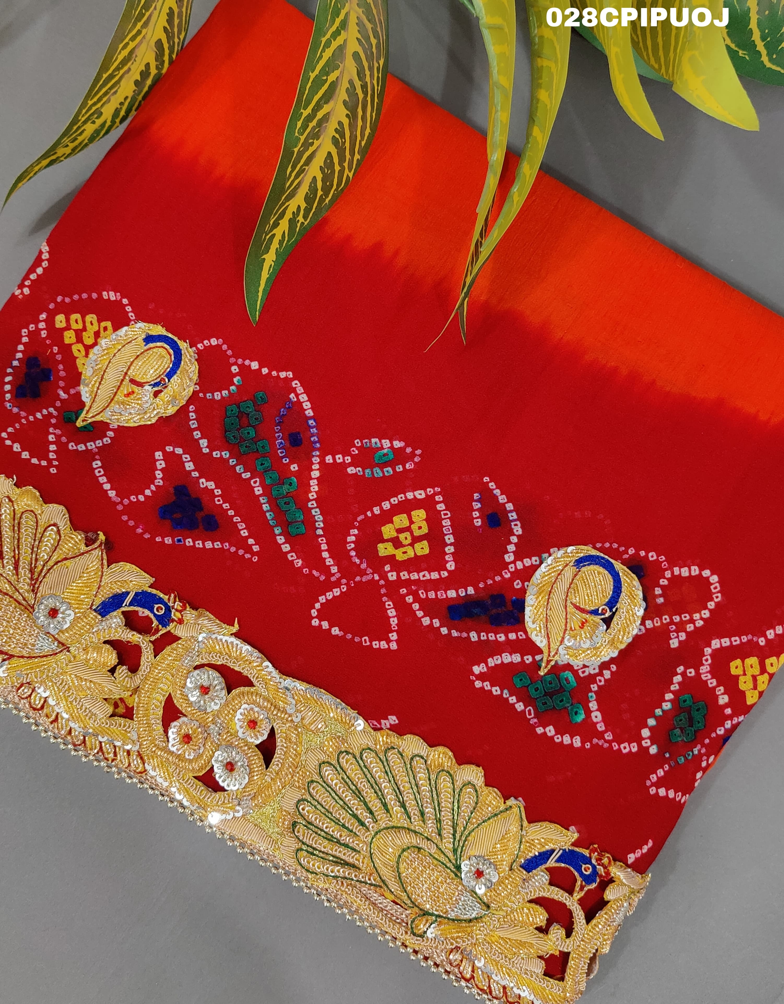KcPc Latest Ethnic Indian Marriage Bridal Chunri Pila Odhna in Peacock Belbuti Work Pila (Pure Ojariya fabric)