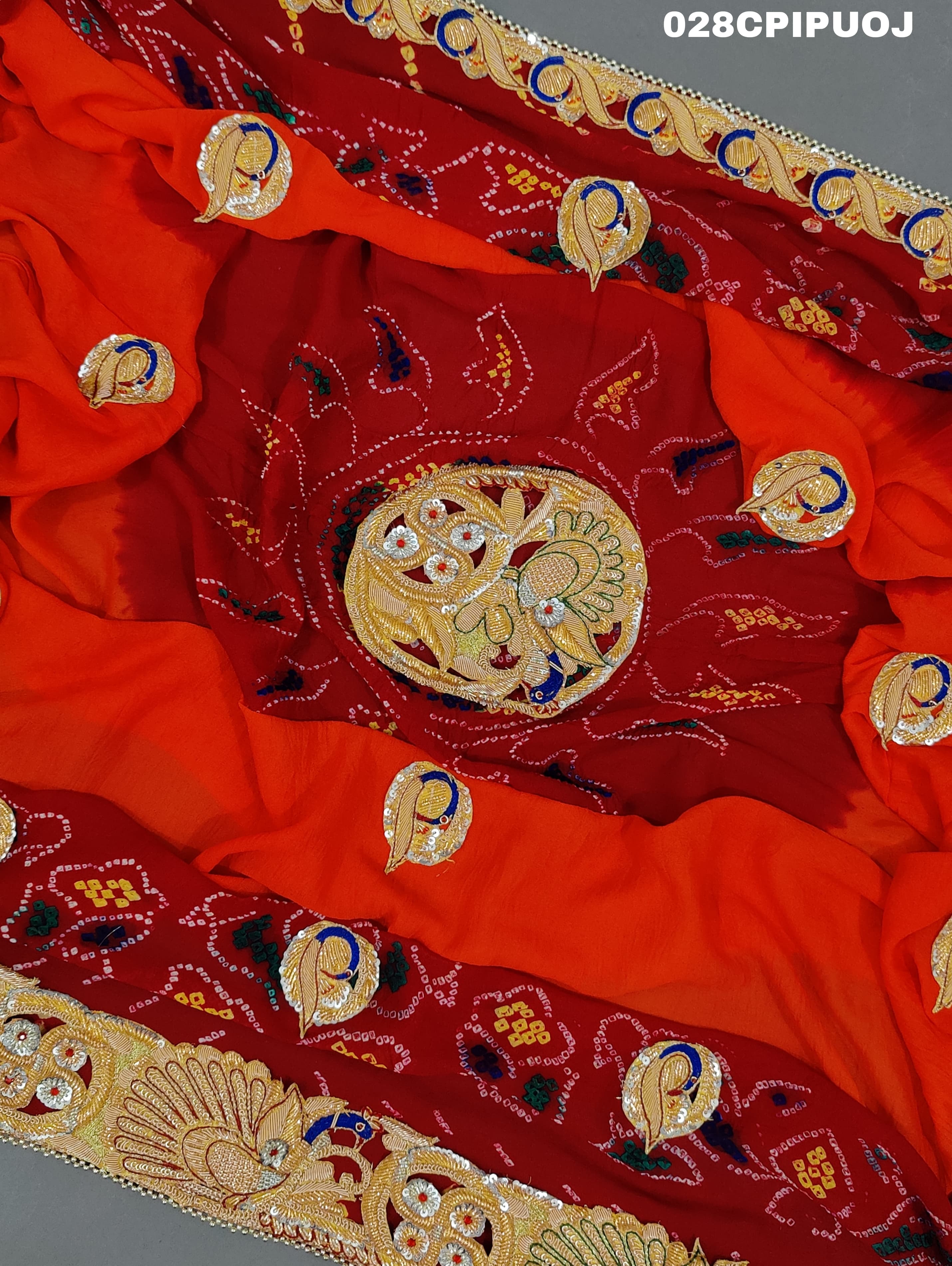 KcPc Latest Ethnic Indian Marriage Bridal Chunri Pila Odhna in Peacock Belbuti Work Pila (Pure Ojariya fabric)