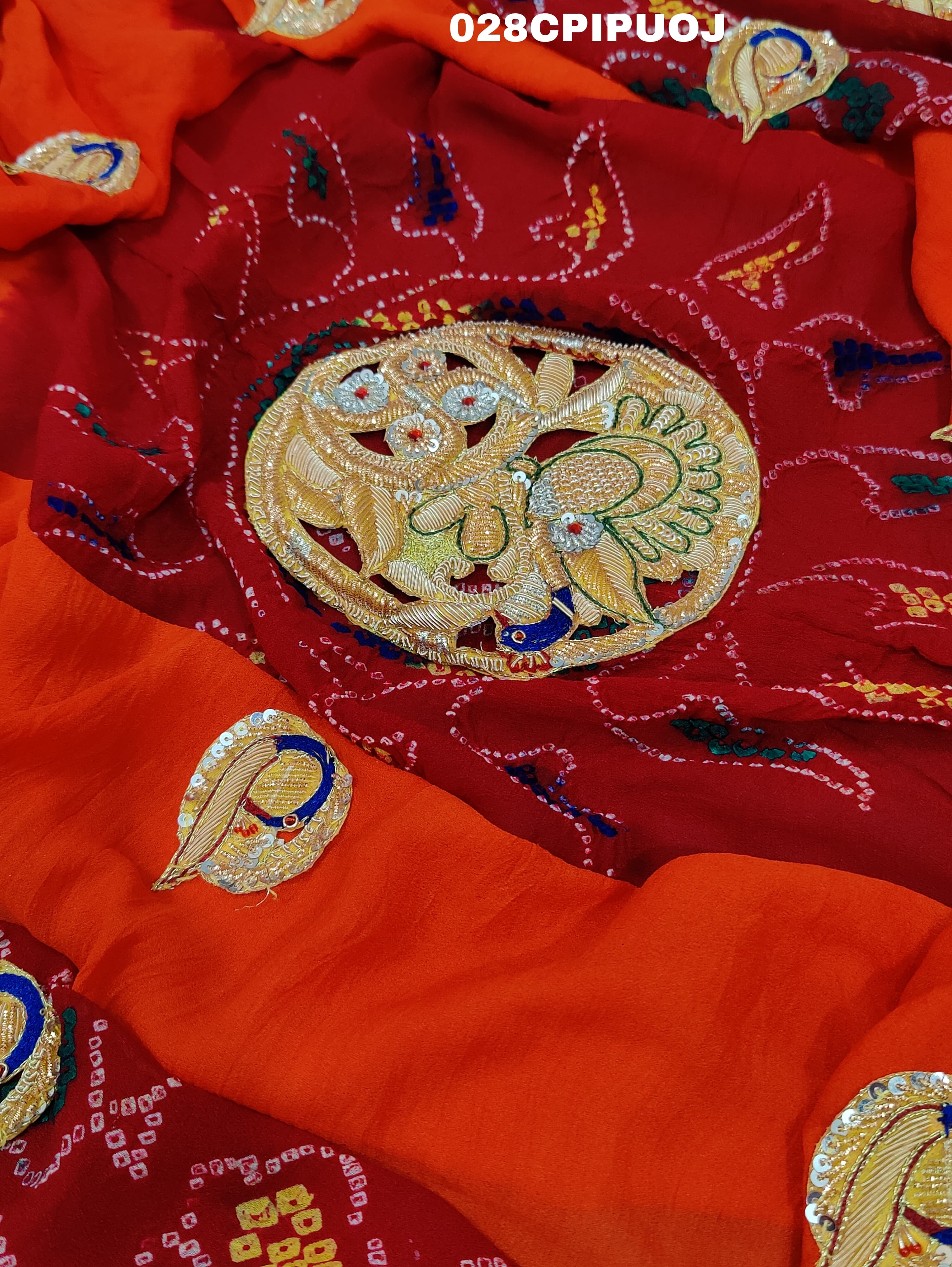 KcPc Latest Ethnic Indian Marriage Bridal Chunri Pila Odhna in Peacock Belbuti Work Pila (Pure Ojariya fabric)