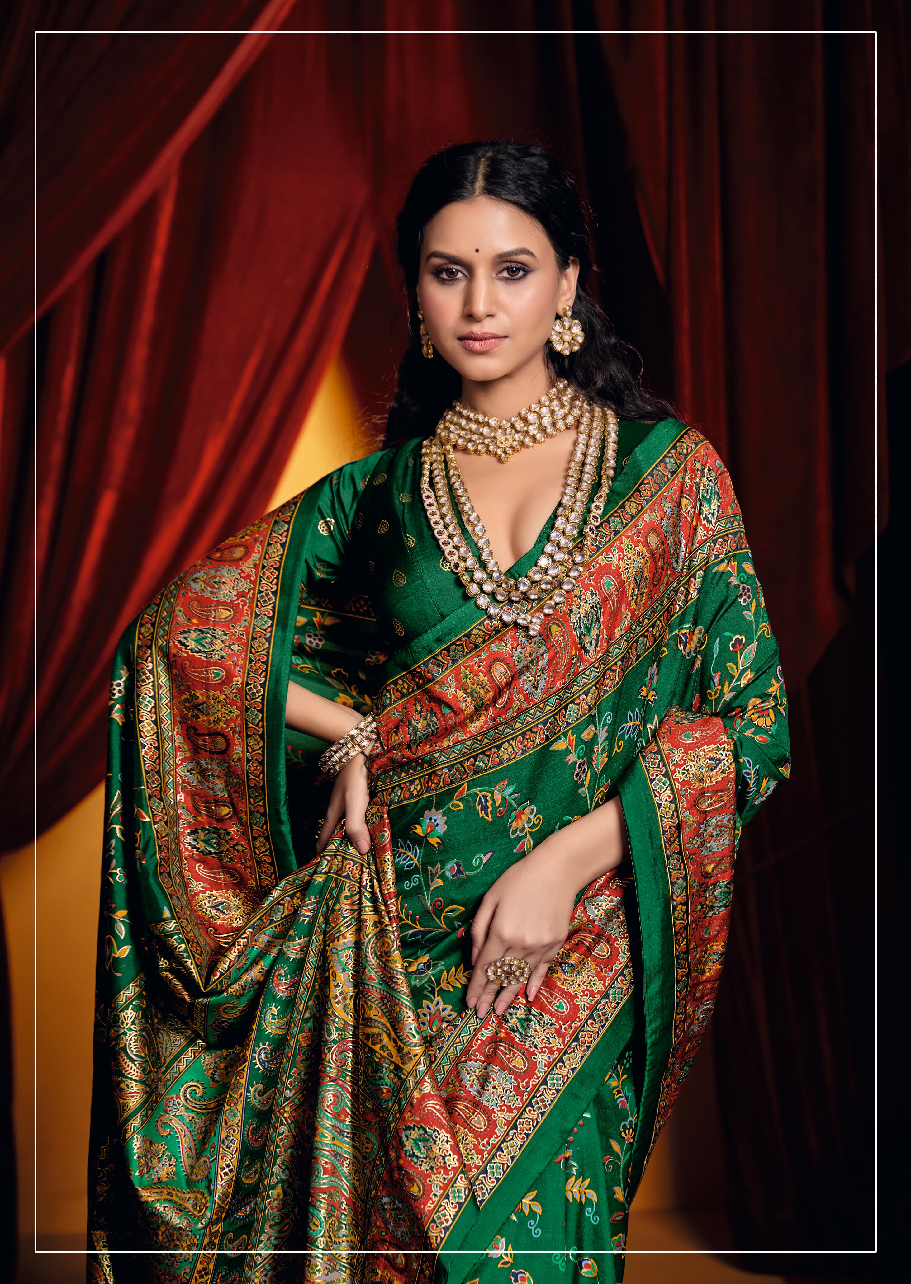 Pashmina Silk Foil Print Style With Meenakari Print Saree