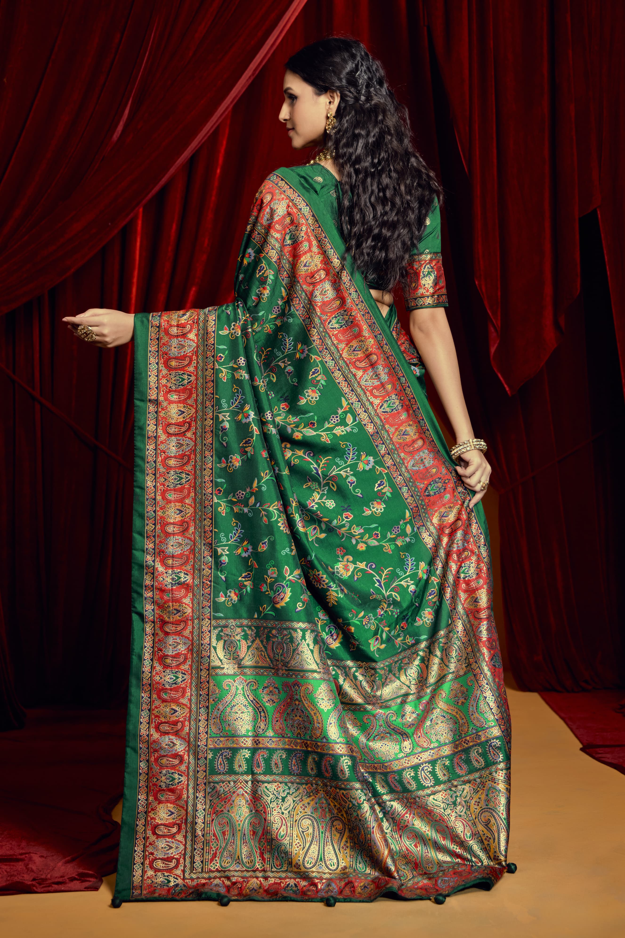 Pashmina Silk Foil Print Style With Meenakari Print Saree