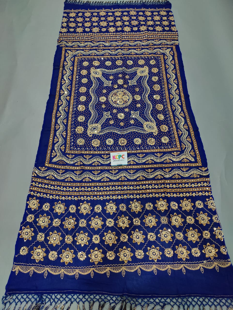 KcPc Pure Georgette Vintage Work Look Aaritari Traditional kutch work Dupatta BlueJTW