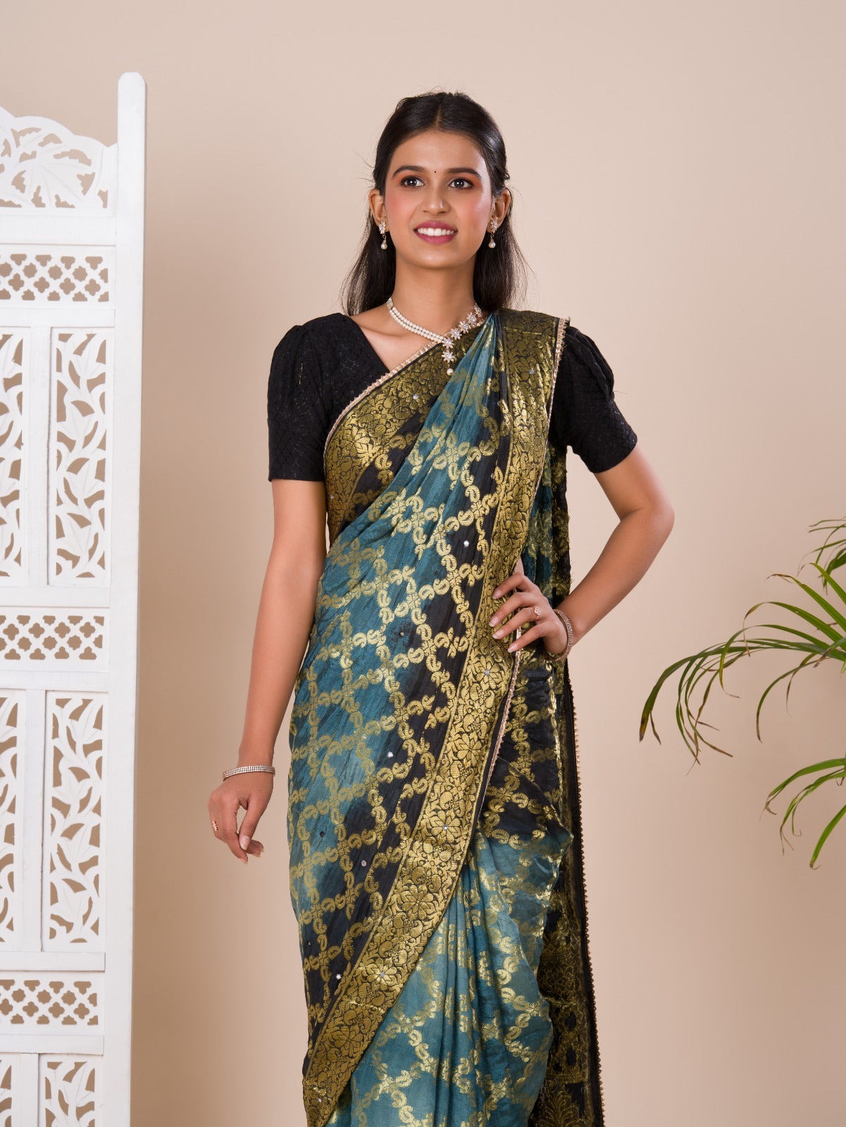 Banarasi silk saree with gharchola pattern and heavy zari work